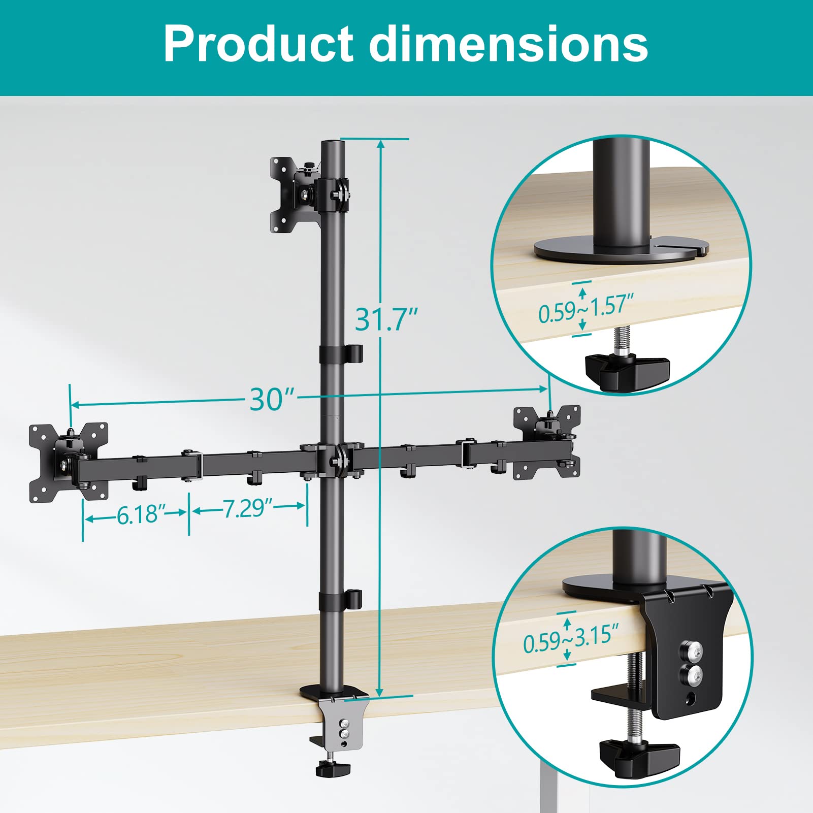Soporte para Monitor Triple MOUNT PRO Negro Ajustable con Montaje VESA de Mesa