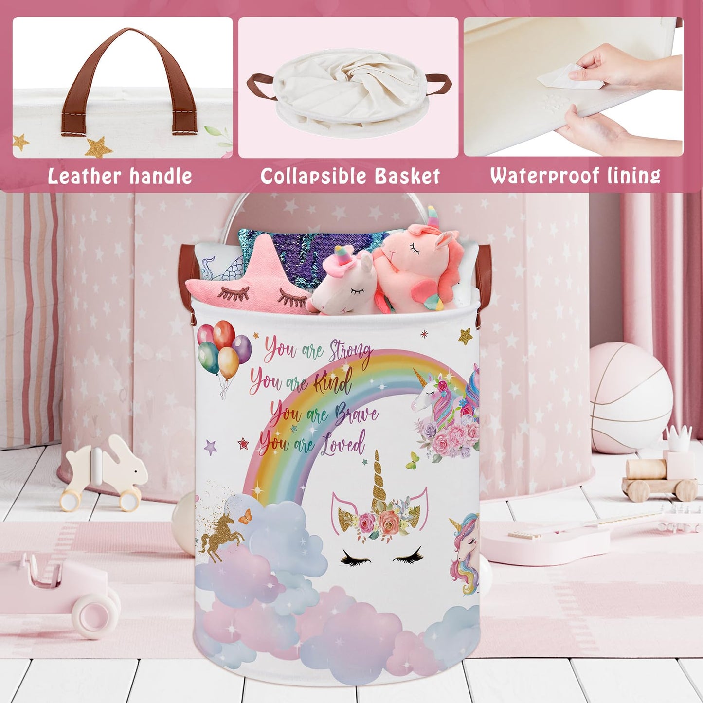 Cesta redonda para lavandería (unicornio nube)