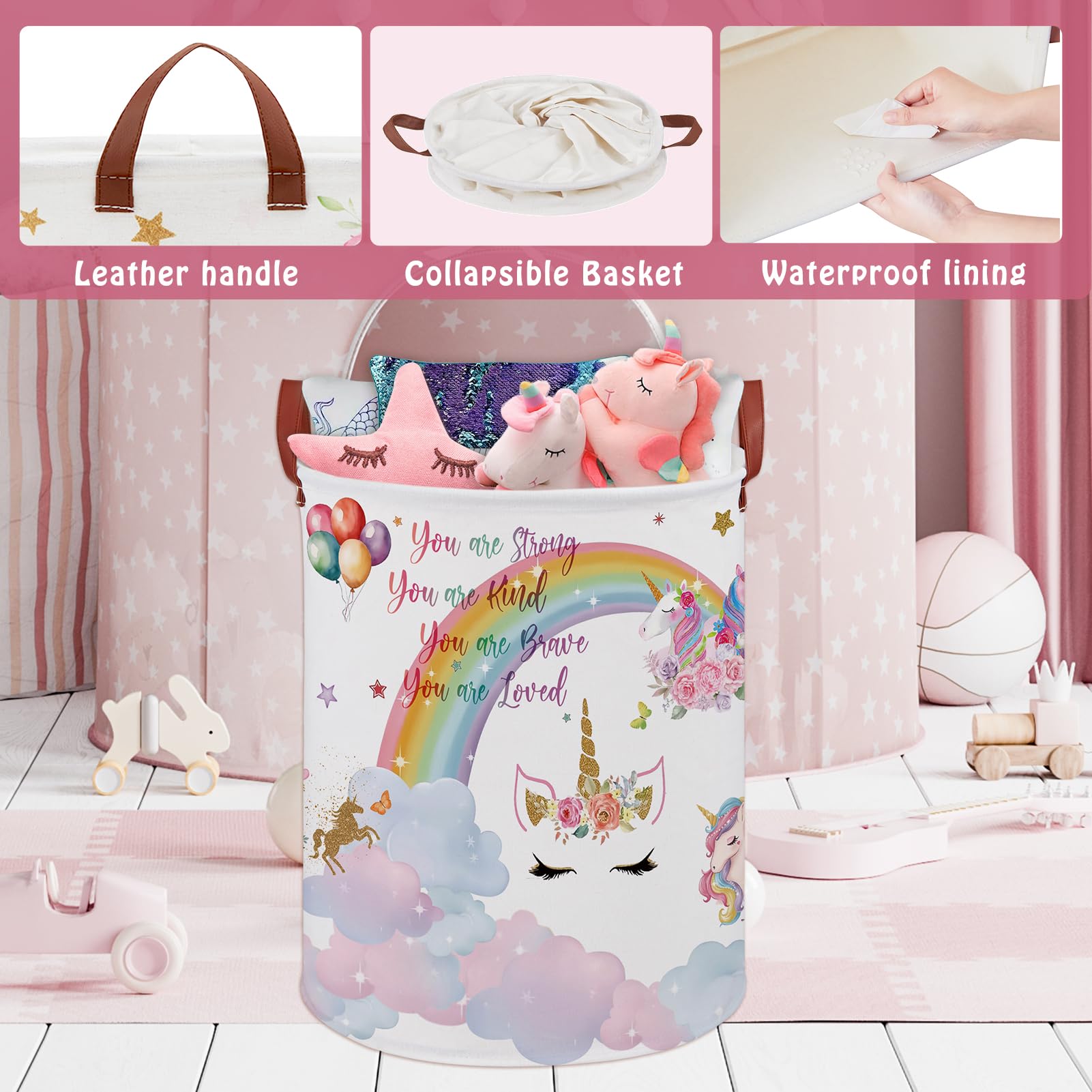 Cesta redonda para lavandería (unicornio nube)