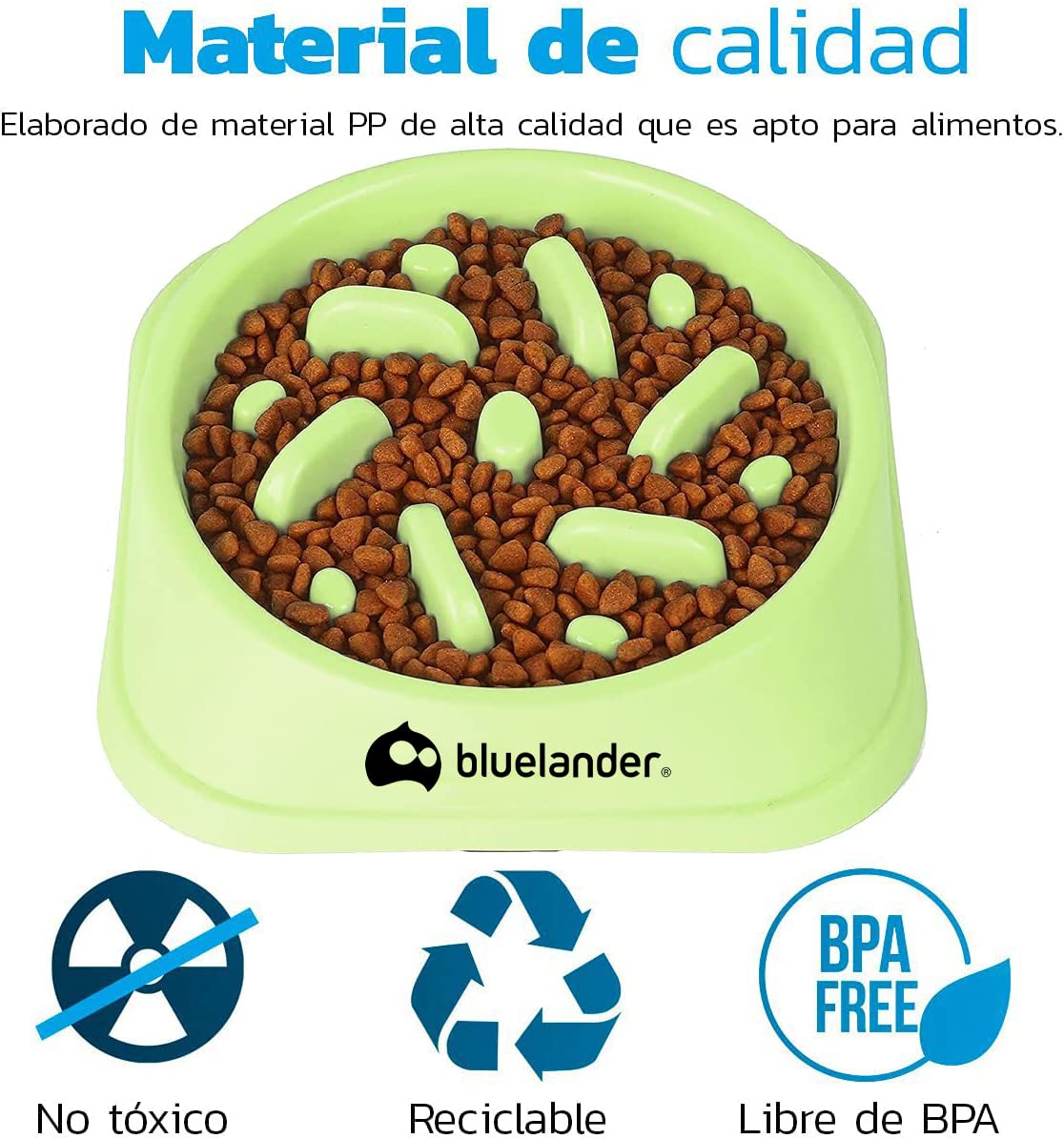 Bluelander Plato para Perro con Alimentación Lenta para Todo Tipo de Razas y Tamaños, Antideslizante, Evita Asfixia e Hinchazón, No Tóxico, Diseño Divertido, Ecológico y Fácil de Lavar (Verde)