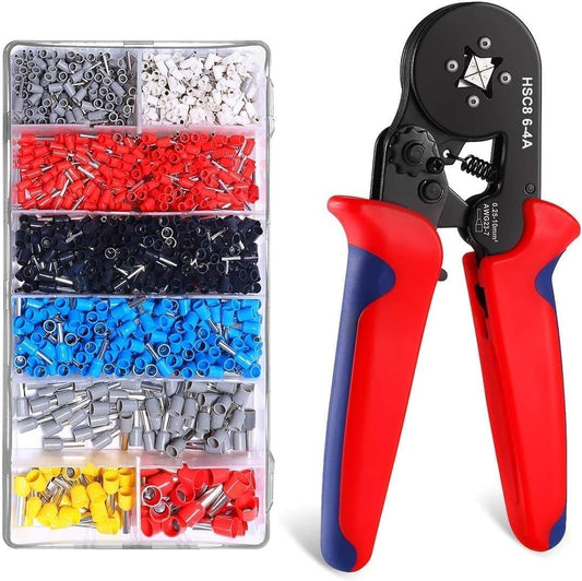 Crimpadora de Terminales Juego de 1200Pcs Crimpadora de Alambre Crimpadora de Ferrules, Juego de Crimpadora de Ferrules Crimpadora de Terminales Alicates con Conectores Cable (AWG 22-8) (1200-a)