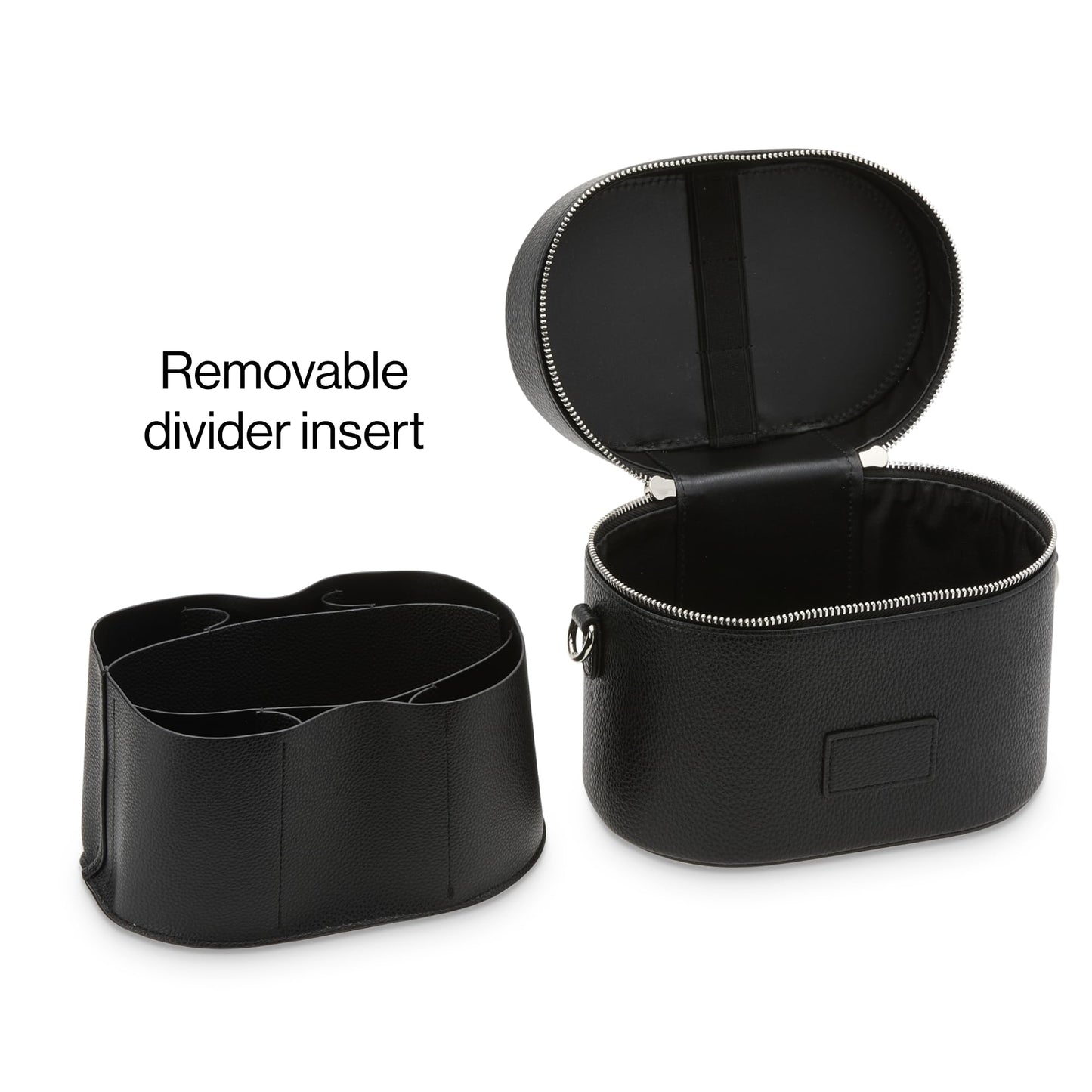 ETOILE - Estuche de aseo ovalado, organizador de bolsa de maquillaje de viaje con correa para el hombro y divisor extraíble, Negro -, Mini estuche de viaje cosmético