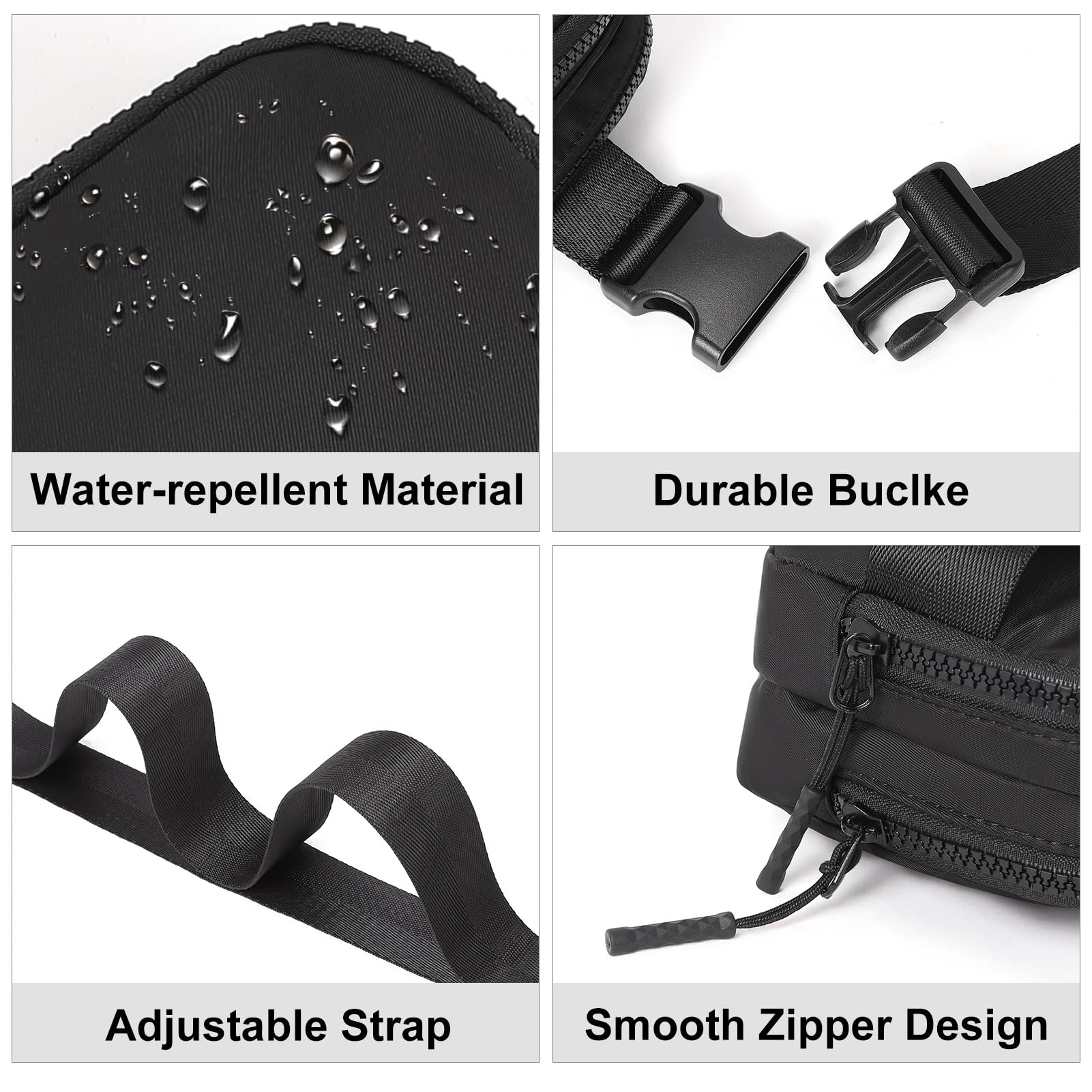 CLUCI - Riñonera pequeña para mujer, bandolera en todas partes de moda, riñonera para mujer con correa ajustable, A1-1 Negro, Pequeño