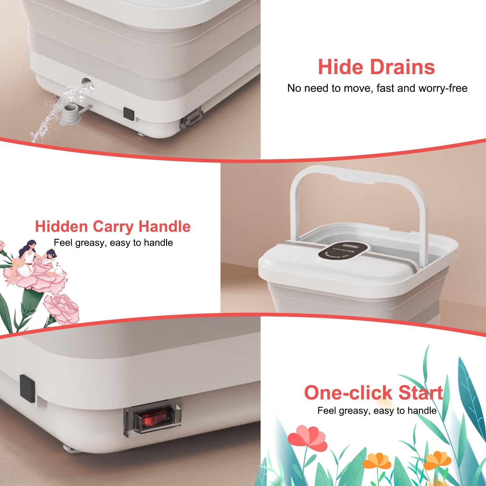 GILLAS Tina de Hidromasaje para Pies, Pedicure Spa para Pies, Control de Temperatura Electrica, Tina Pedicure con Pantalla Táctil Control de Temperatura de 45℃ Calor y Rodillo de Masaje