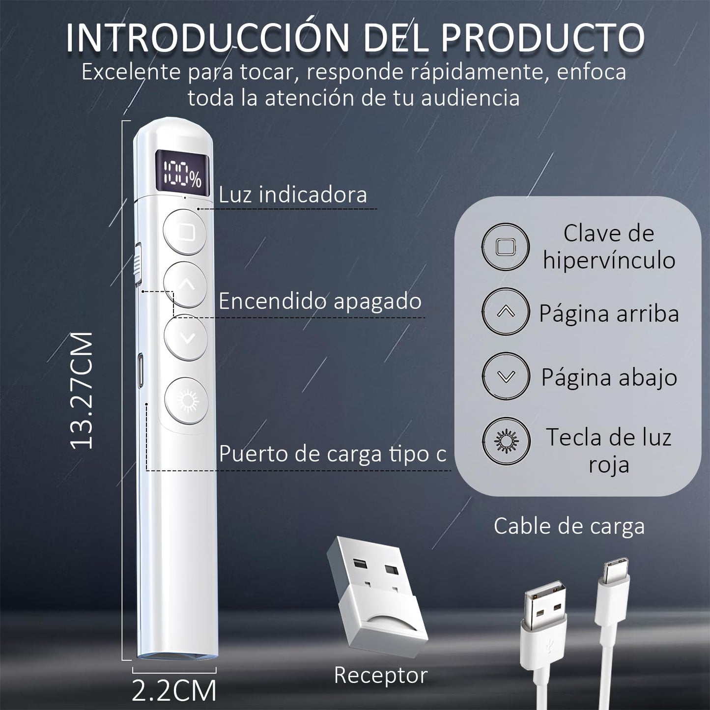 Presentador Inalámbrico SYCHUNQI Negro Recargable y Pantalla LED para Presentaciones