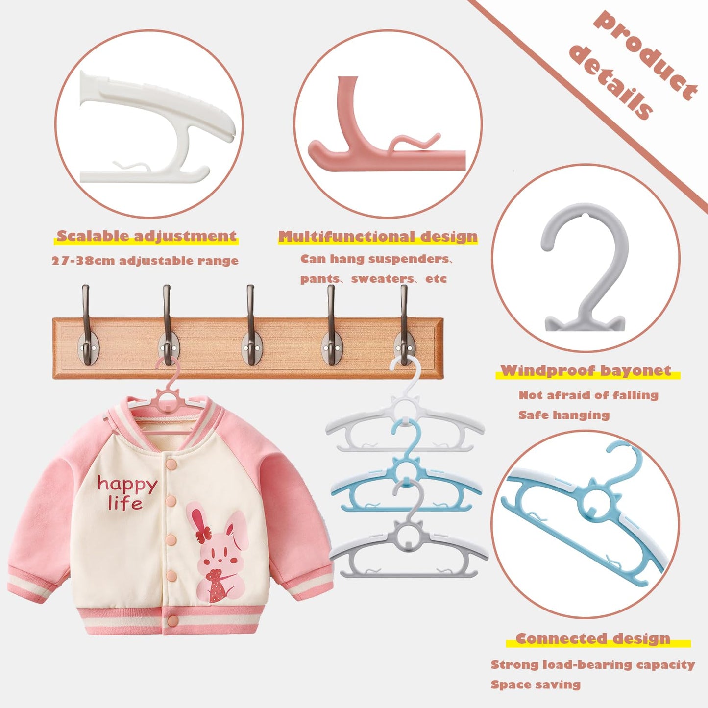 JSF - Perchas para bebé, antideslizantes, paquete de 20 perchas para niños