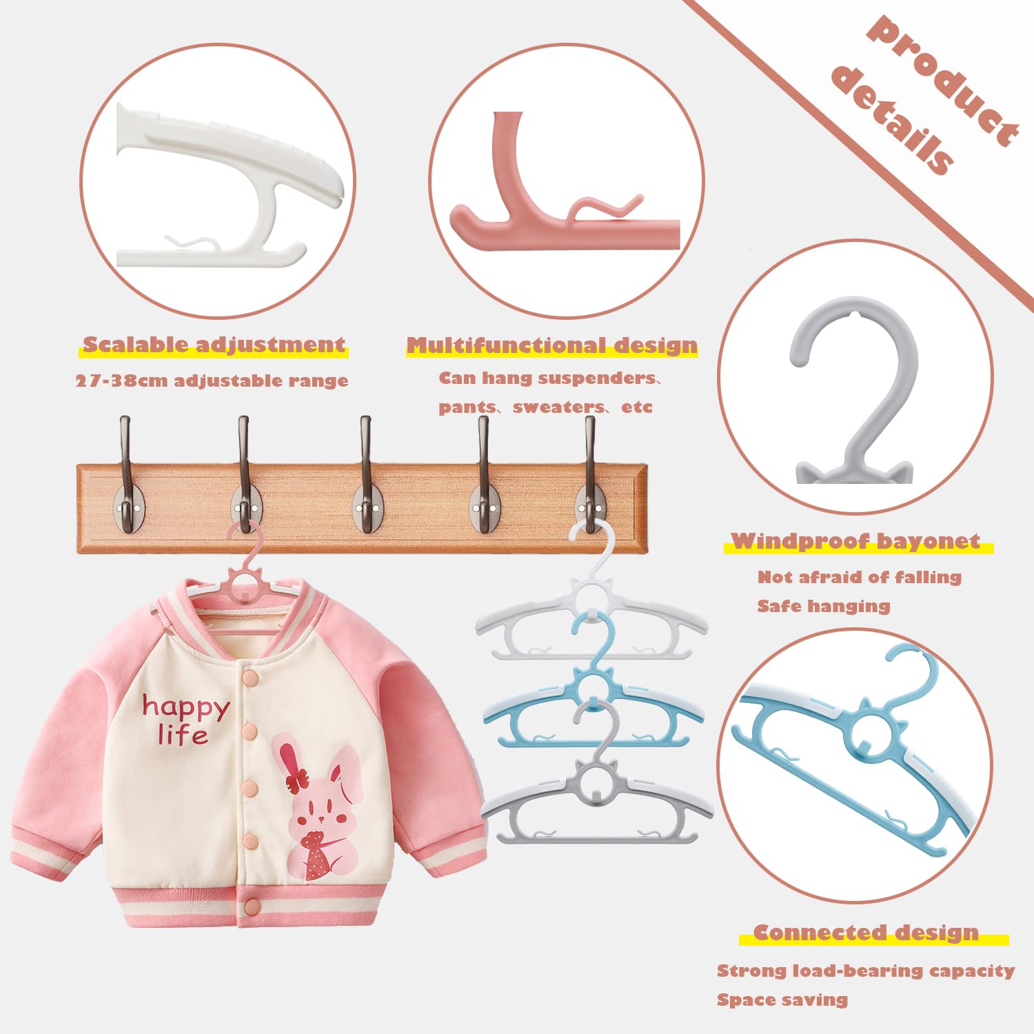 Gencuoir - Perchas de clóset para bebé, antideslizante y extensible, para ropa de recién nacido, 30 perchas ajustables de 11 a 14 pulgadas, para niños, niñas y niños pequeños