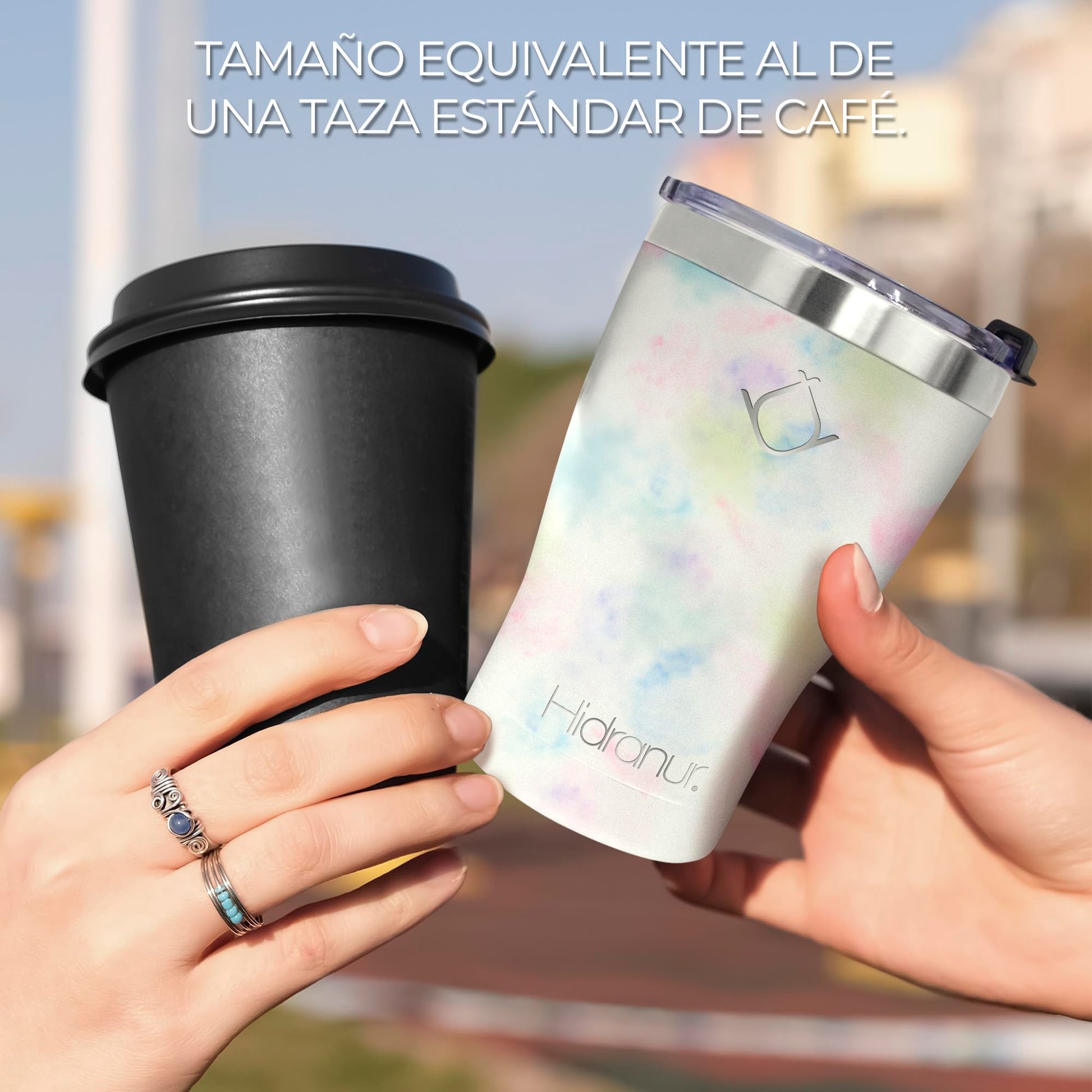 Hidranur Termo de Acero Inoxidable Doble Aislamiento Térmico, 12 oz (354.882 ml), Termo para Café, Tapa Hermética Antifugas, Popote Incluido (Blanco Mármol, 12 Oz (354.882 ml))