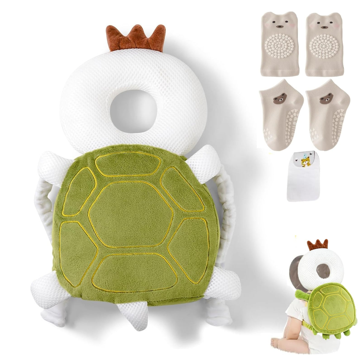Mochila protectora para la cabeza del bebé, mochila de protección para la cabeza del bebé con rodilleras para bebé, función de alarma para caminar y gatear, suave, transpirable y de seguridad para el