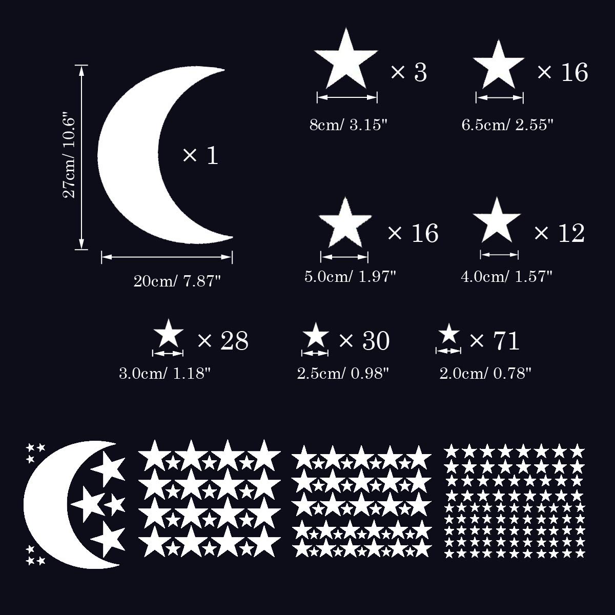 Calcomanía de pared de luna y estrellas, calcomanías de pared de vinilo extraíbles para habitación de bebé, decoración de pared, decoración del hogar (blanco)