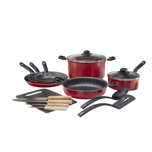 Ekco | Batería de Cocina con Antiadherente Classic 15 Piezas de Aluminio - Color Rojo