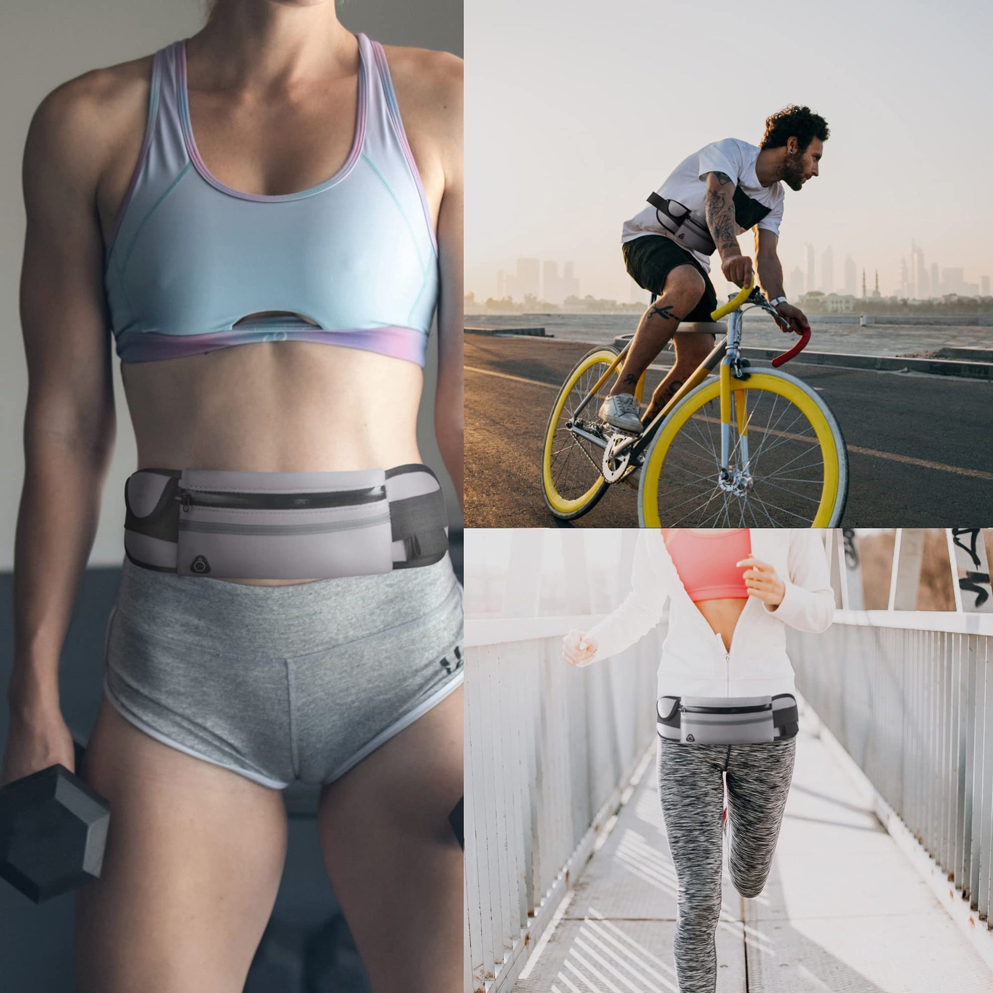 Riñonera Deportiva Running Elástica Impermeable Rosa Gris Reflectante para Hombre y Mujer