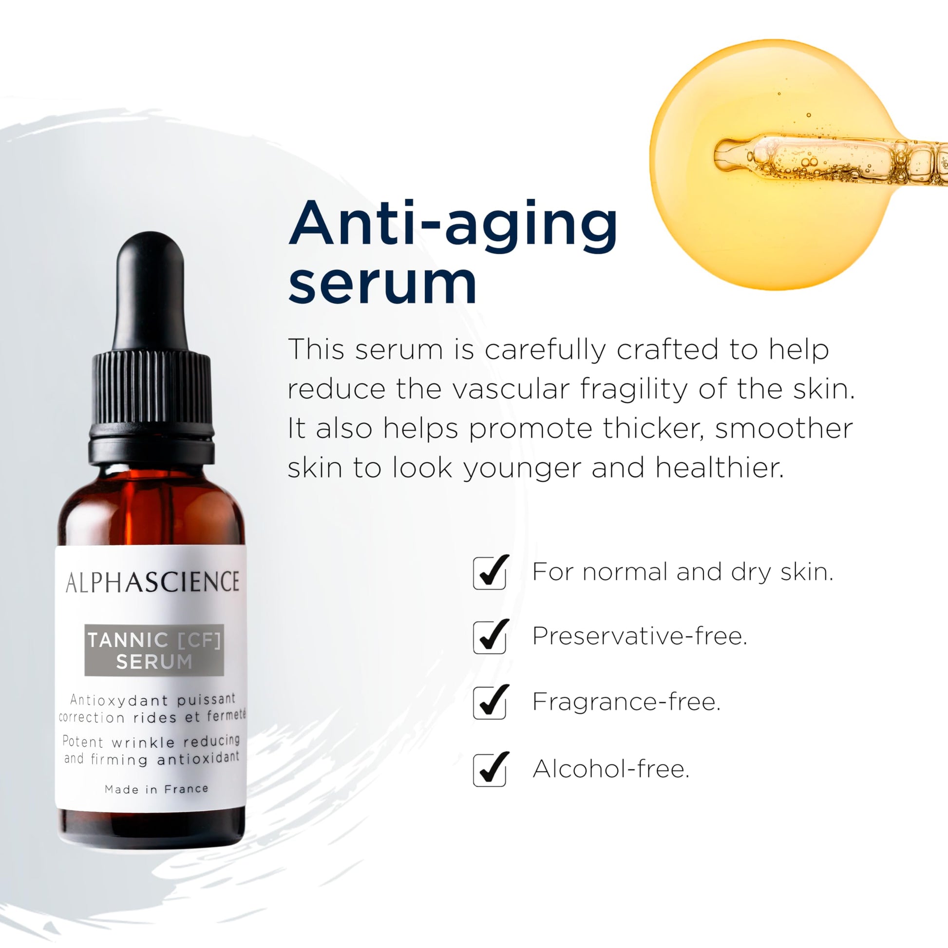 Serum Alphascience Tannic CF - Potente antioxidante antiarrugas, 30 ml