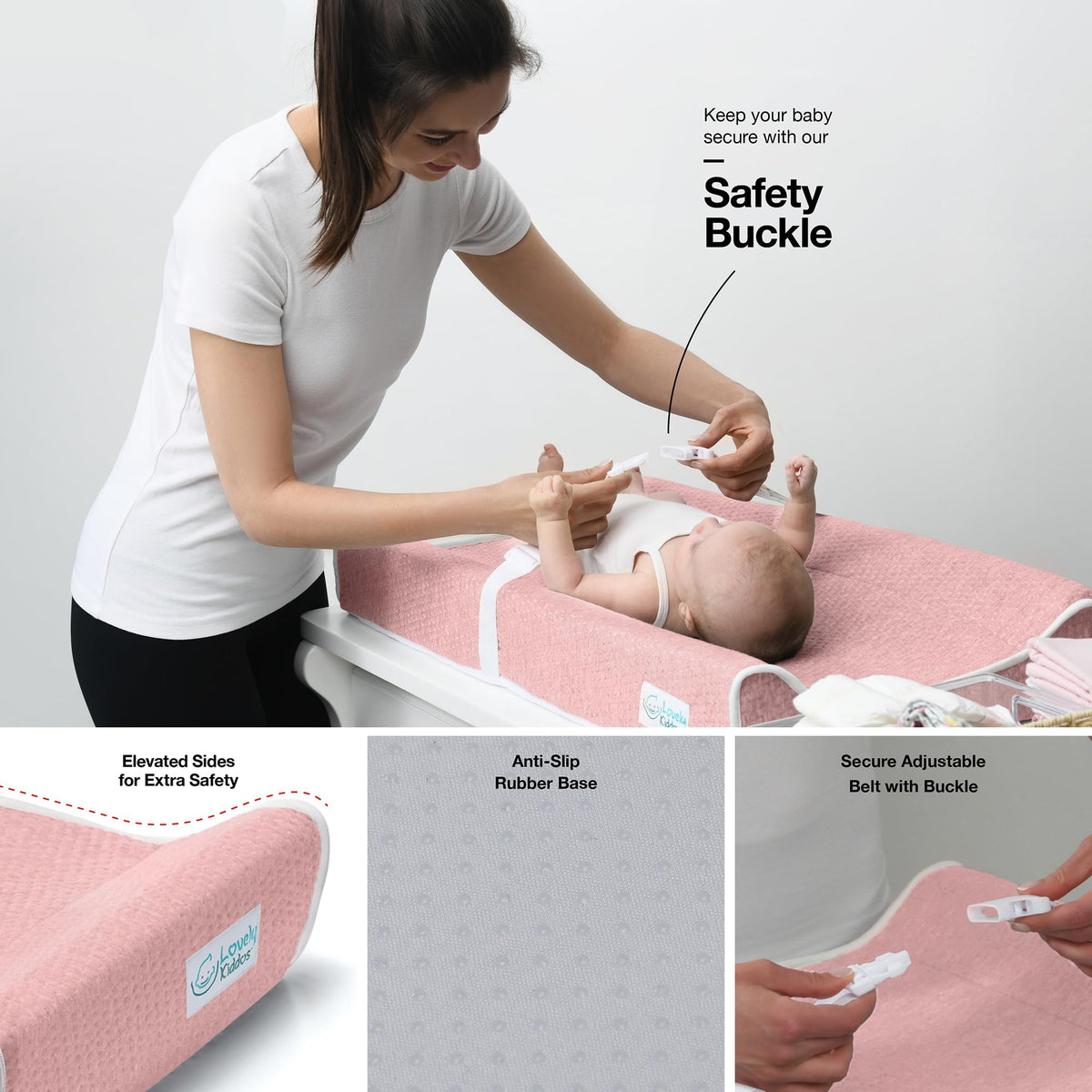 Cambiador – Cambiador de espuma contorneado para bebé para cambiador, cambiador de pañales impermeable, incluye funda antideslizante, suave, extraíble y lavable, barra de juguete portátil con modo