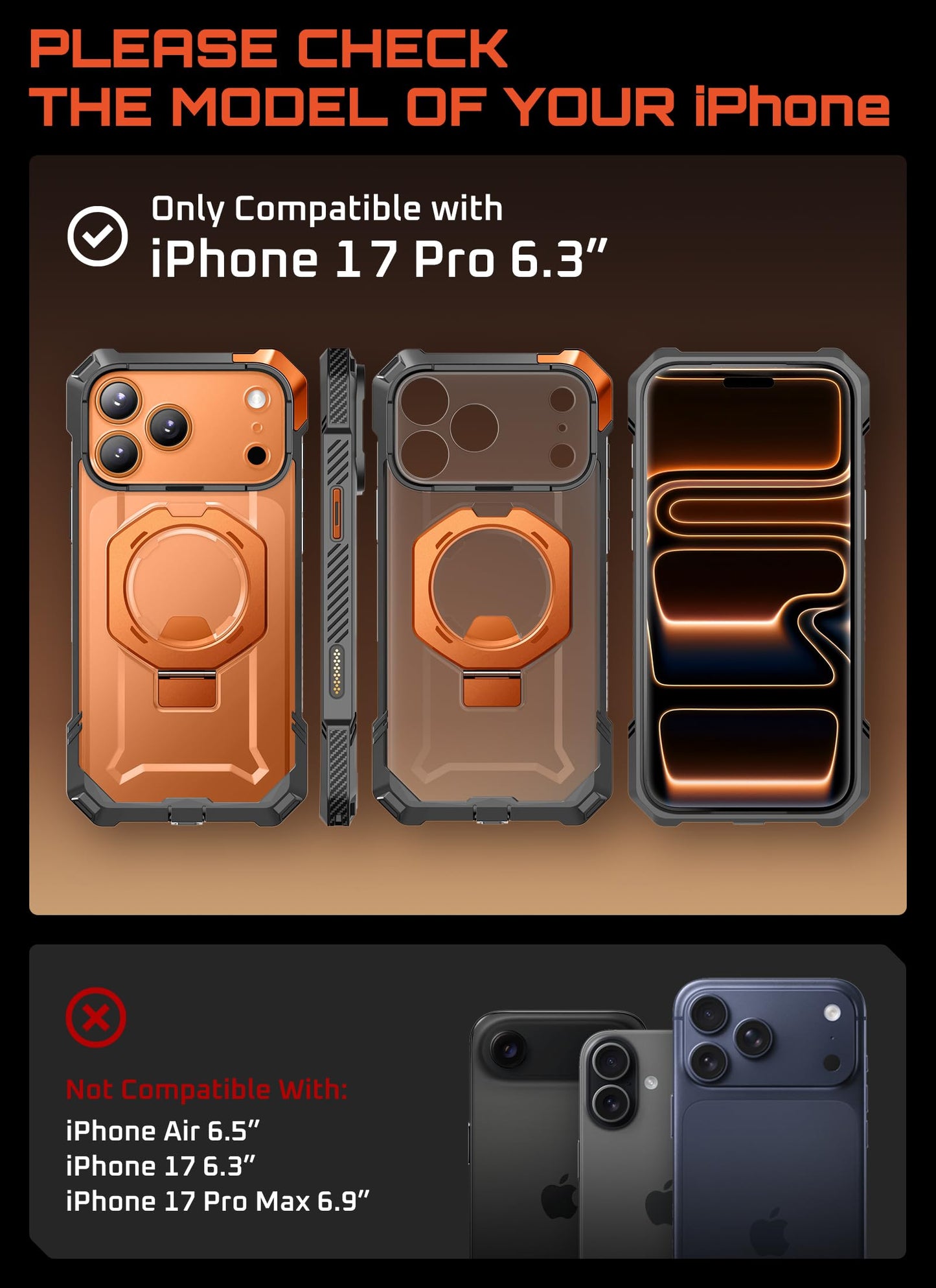 SUPCASE Funda Magnética para iPhone 17 Pro 6.3 Inch 2025 Case Compatible con Magsafe [UBGrip] Resistente Carcasa Protectora con Soporte para iPhone 17 Pro - Naranja