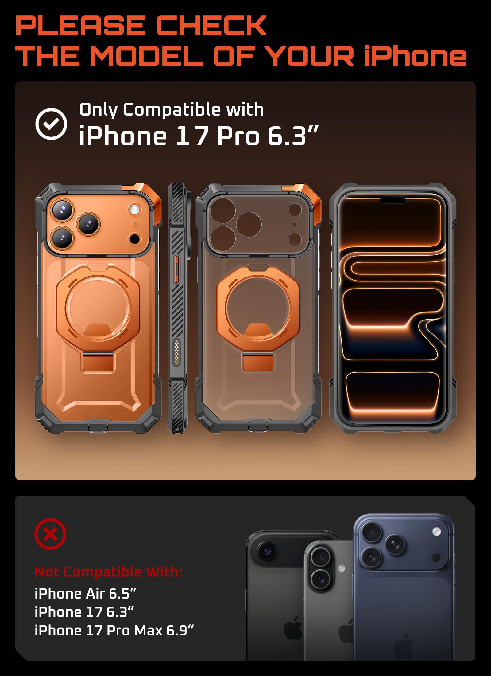 SUPCASE Funda Magnética para iPhone 17 Pro 6.3 Inch 2025 Case Compatible con Magsafe [UBGrip] Resistente Carcasa Protectora con Soporte para iPhone 17 Pro - Naranja