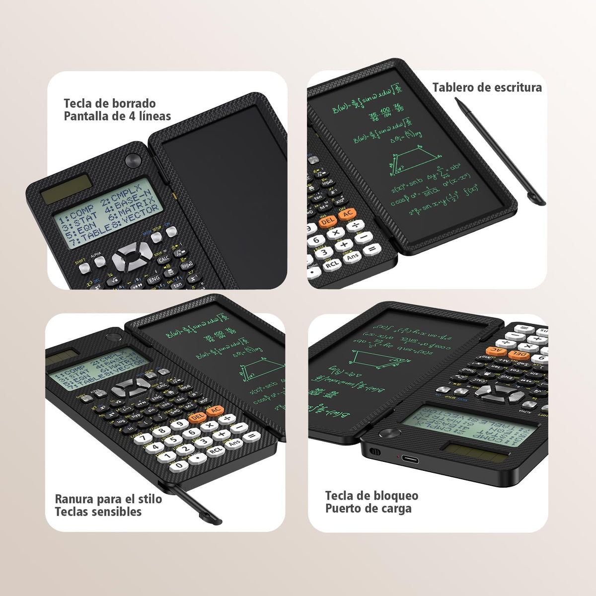 Calculadora Científica NEWYES 991ES MAX Recargable con Almohadilla de Escritura y Estuche Rígido Plegable 417 Funciones