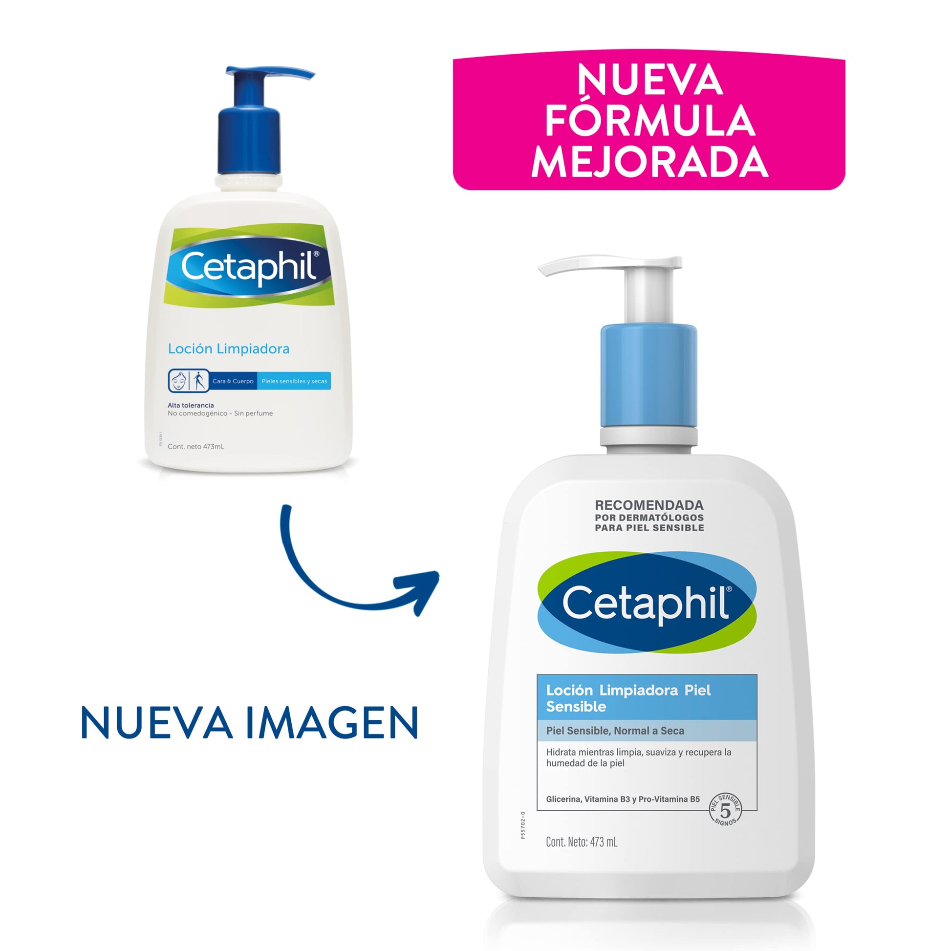 CETAPHIL Loción Limpiadora Piel Sensible 1 pz 473 ml Hidrata Mientras Limpia y Suaviza Recomendada por Dermatólogos para Piel Sensible
