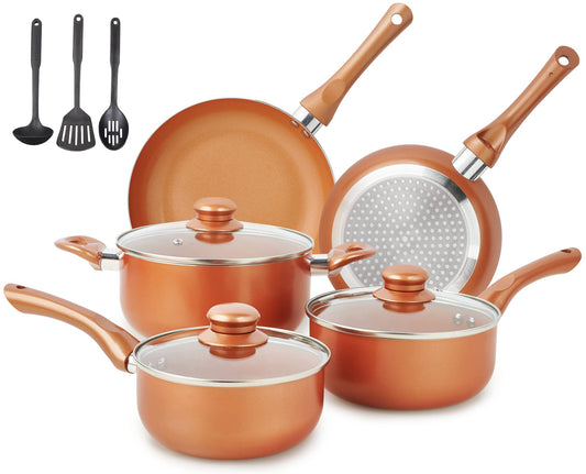 M MELENTA Juego de ollas para cocina y sartenes antiadherentes, juego de ollas de recubrimiento cerámico, 11 piezas ollas de cocina (libre de PFOA)