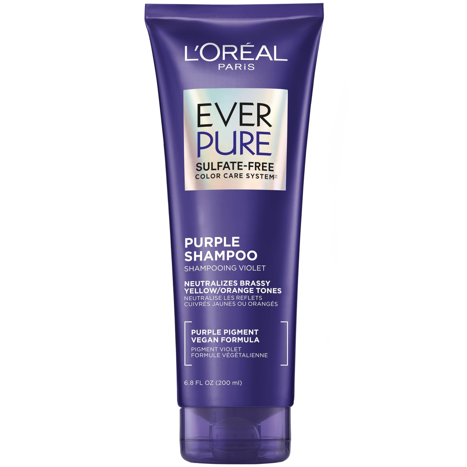 L’Oréal Paris Shampoo con tecnología morada Ever Pure Purple, neutraliza y matiza los tonos amarillentos y naranjas del pelo, para todo tipo de pelo teñido, sin Sulfatos, 200ml