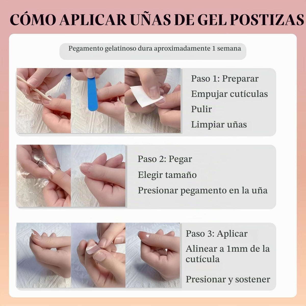 Uñas Postizas de Cortas Largas de Francesa, Adhesivas Uñas Press on Nails de Cobertura Completa, Uñas Falsas Decoradas Acrílico Natural para Mujeres y Niñas (G, 1ml)