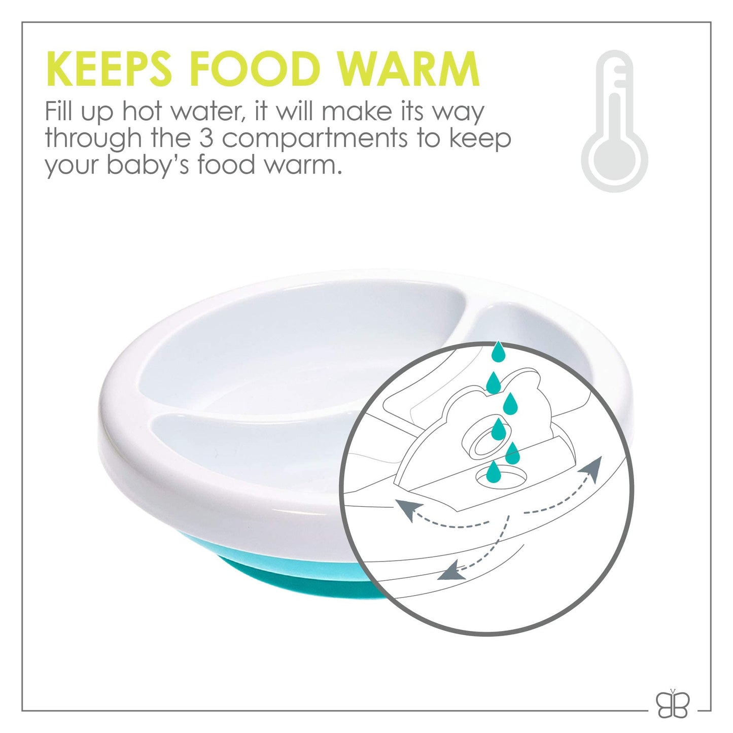 bblüv Plato Warm Feeding Plate for Baby, Aqua