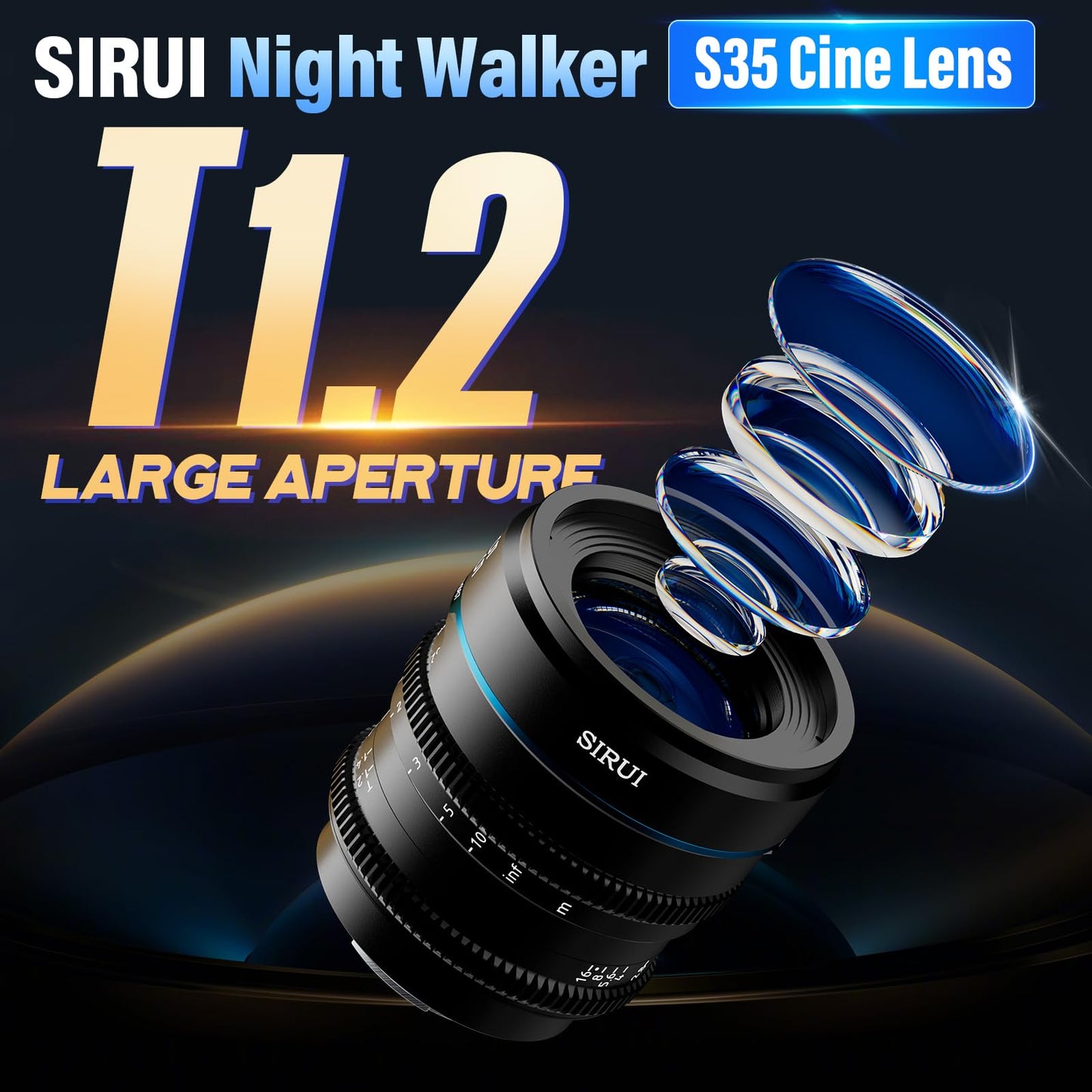 SIRUI Night Walker 55 mm T1.2 S35 Lente de Cine, Lente de Enfoque Manual de Apertura Grande (MS55X-B, Montaje X, Negro)