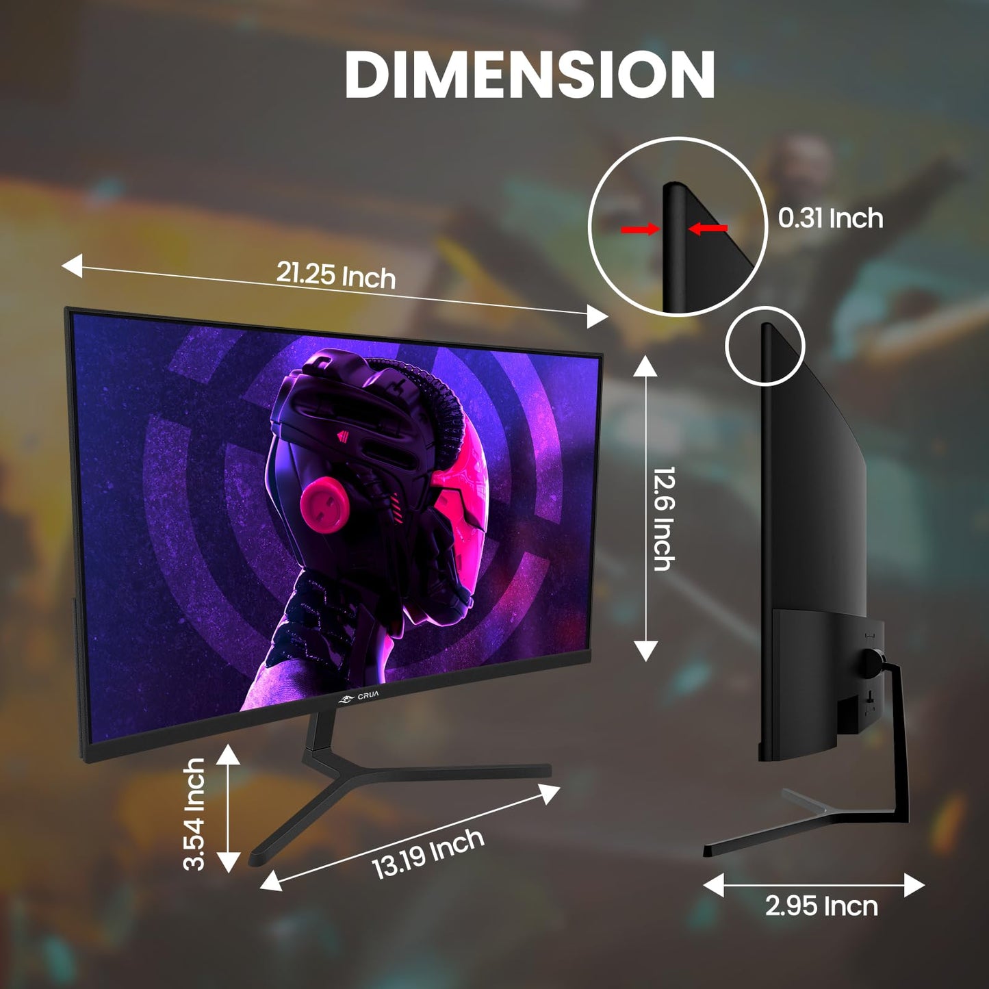 CRUA - Monitor curvo de 24 pulgadas para juegos, 144 Hz/165 Hz, FHD 1080P sin marco, compatible con AMD freesync Bajo desenfoque de movimiento, cuidado ocular, VESA, DisplayPort, HDMI, color negro