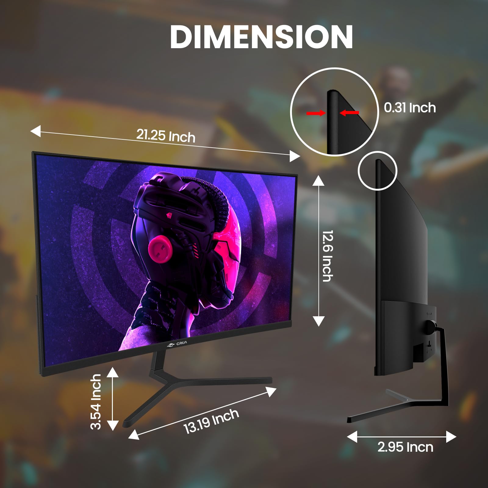 CRUA - Monitor curvo de 24 pulgadas para juegos, 144 Hz/165 Hz, FHD 1080P sin marco, compatible con AMD freesync Bajo desenfoque de movimiento, cuidado ocular, VESA, DisplayPort, HDMI, color negro