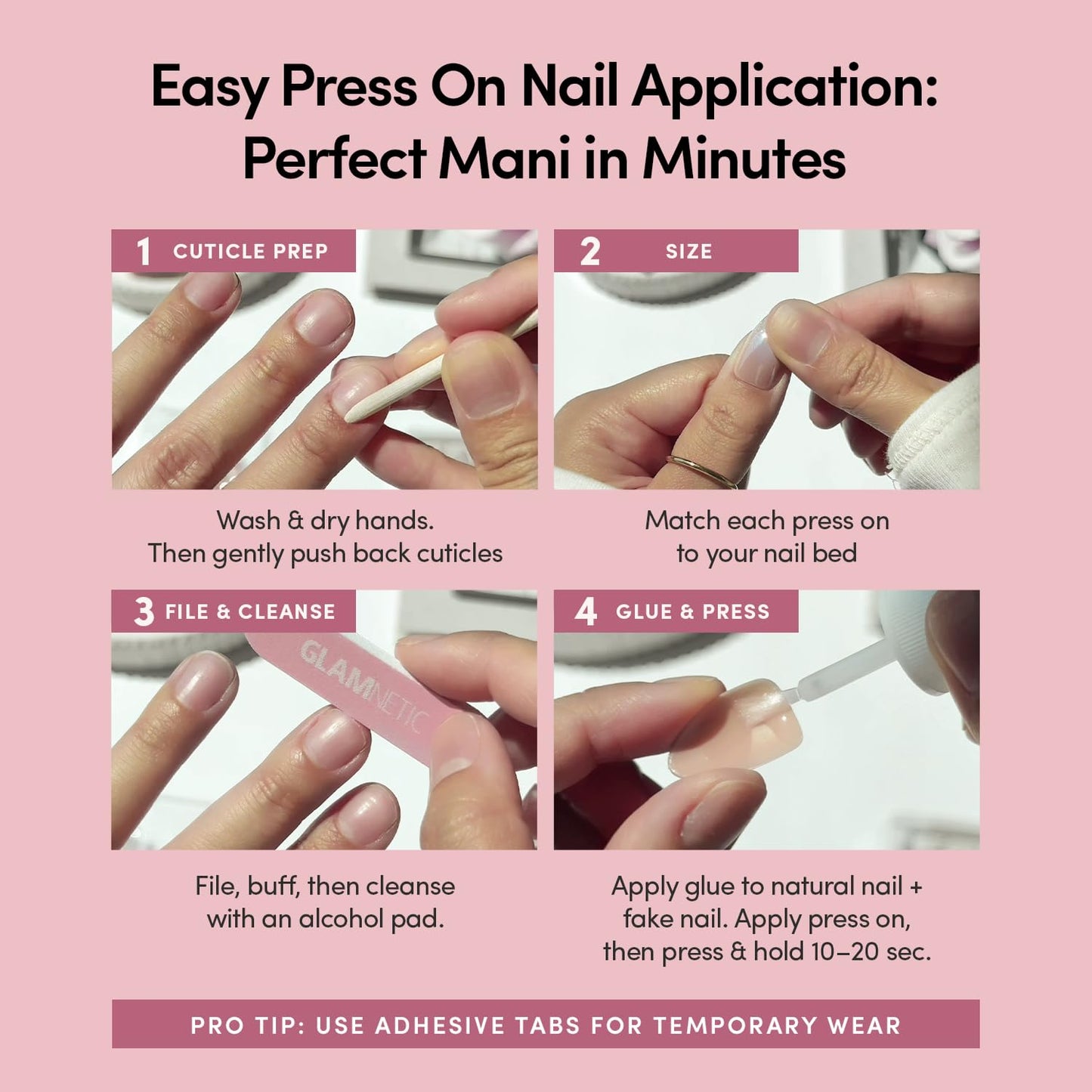 Glamnetic Uñas Postizas - Red Affair | Uñas Cortas Almendradas Rojas Con Purpurina Y Punta Francesa Con Acabado Brillante | 15 Tamaños - Kit De 30 Uñas Con Pegamento