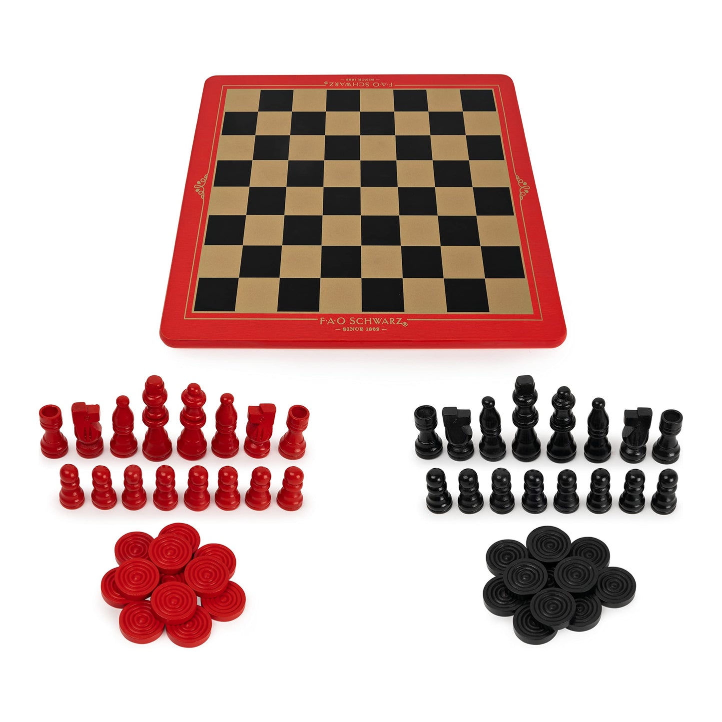 Spin Master FAO Schwarz Wood Chess Checkers and Tic-TAC-Toe Set de Estrategia Clásicos, 2 Jugadores, A Partir de 6 años