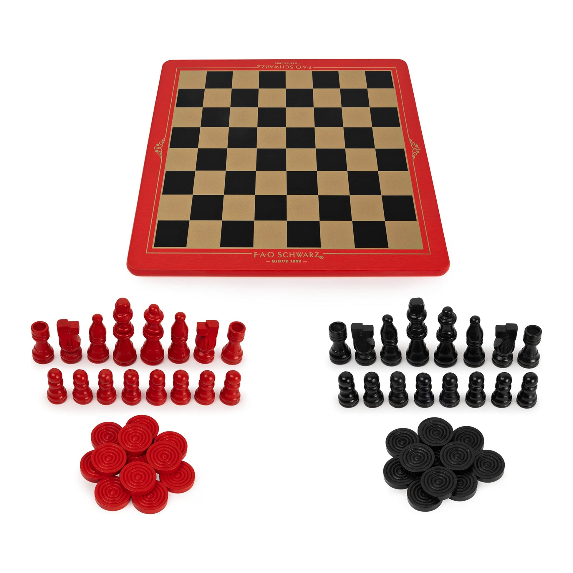 Spin Master FAO Schwarz Wood Chess Checkers and Tic-TAC-Toe Set de Estrategia Clásicos, 2 Jugadores, A Partir de 6 años
