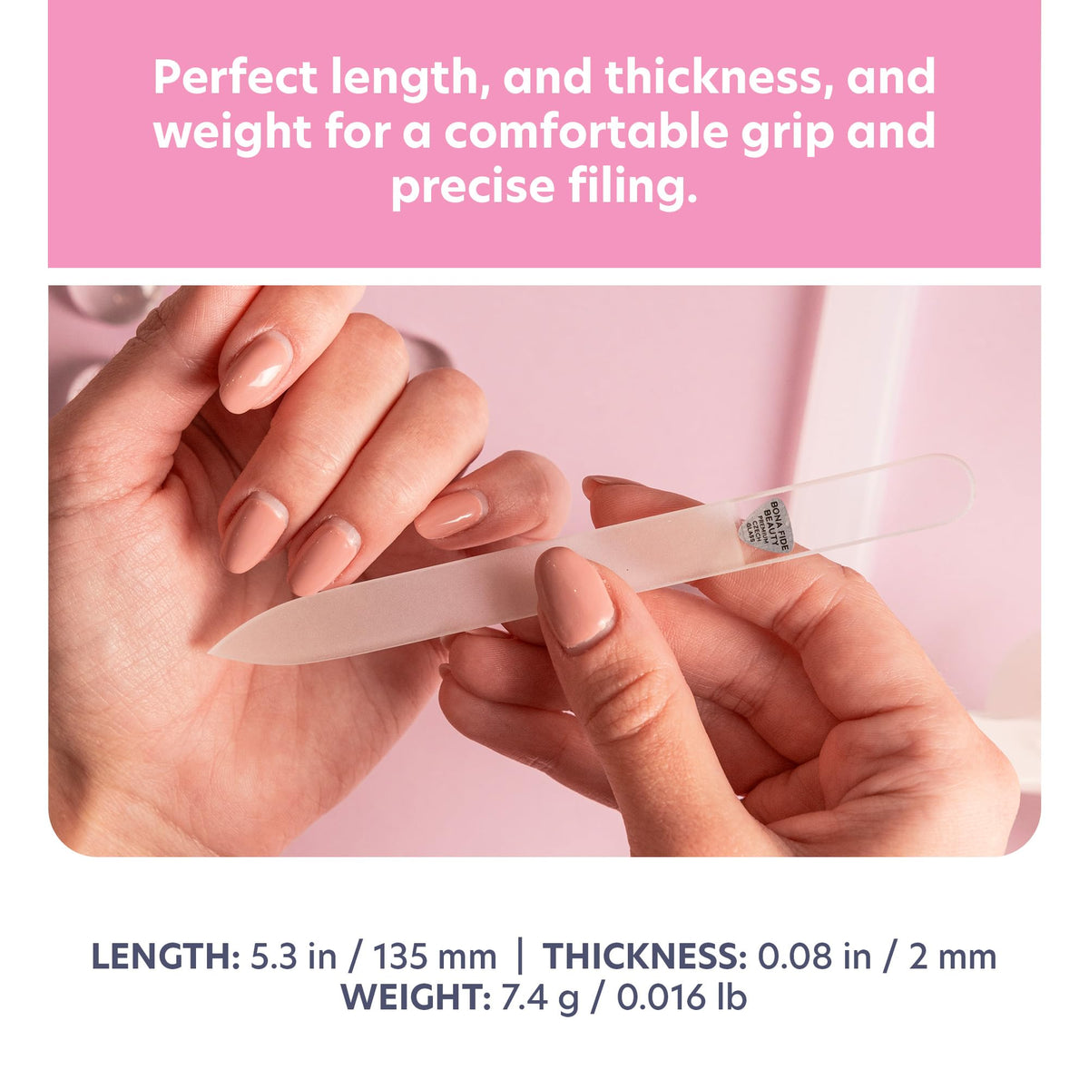 BONA FIDE BEAUTY Lima de Uñas de Cristal Checa (Transparente) - Lima de Cristal para Uñas Naturales con Estuche Rígido Transparente, Regalo para Mujeres