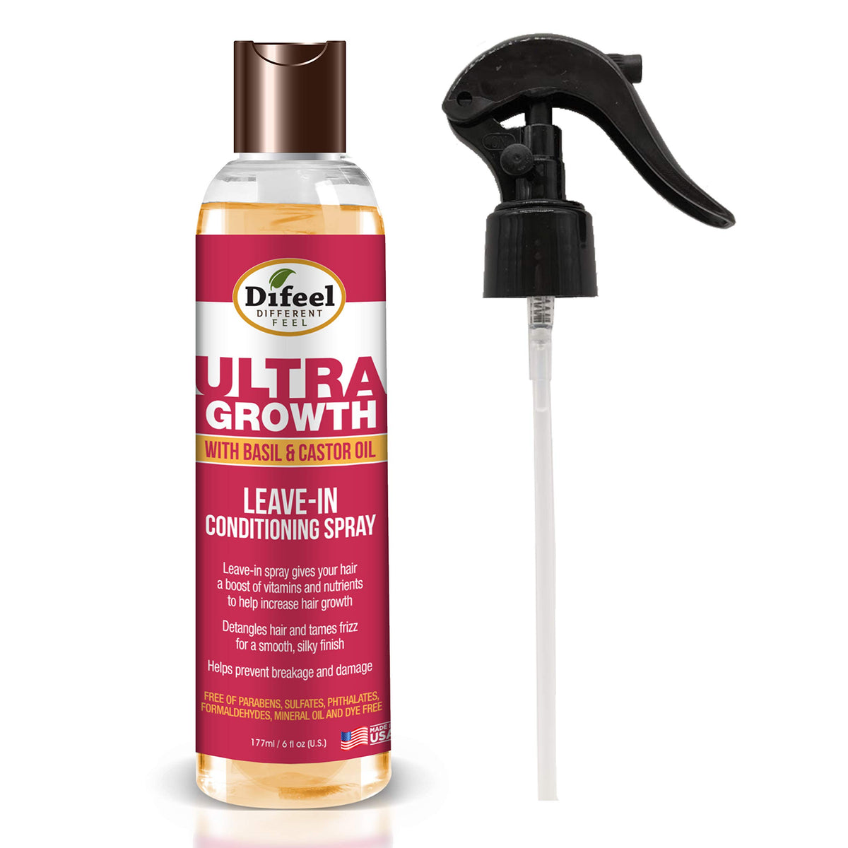 Difeel Ultra Growth Basil & Castor Hair Oil Leave in Conditioning Spray 6 oz.