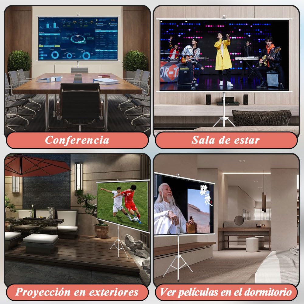 Pantalla Portátil Proyector 84 Pulgadas Trípode - Retractil, Ángulo de Visión de 178°, con Soporte y Montaje en Pared, Pantalla Proyector 4:3, Fibra de Vidrio, para Cine en Casa y Conferencias