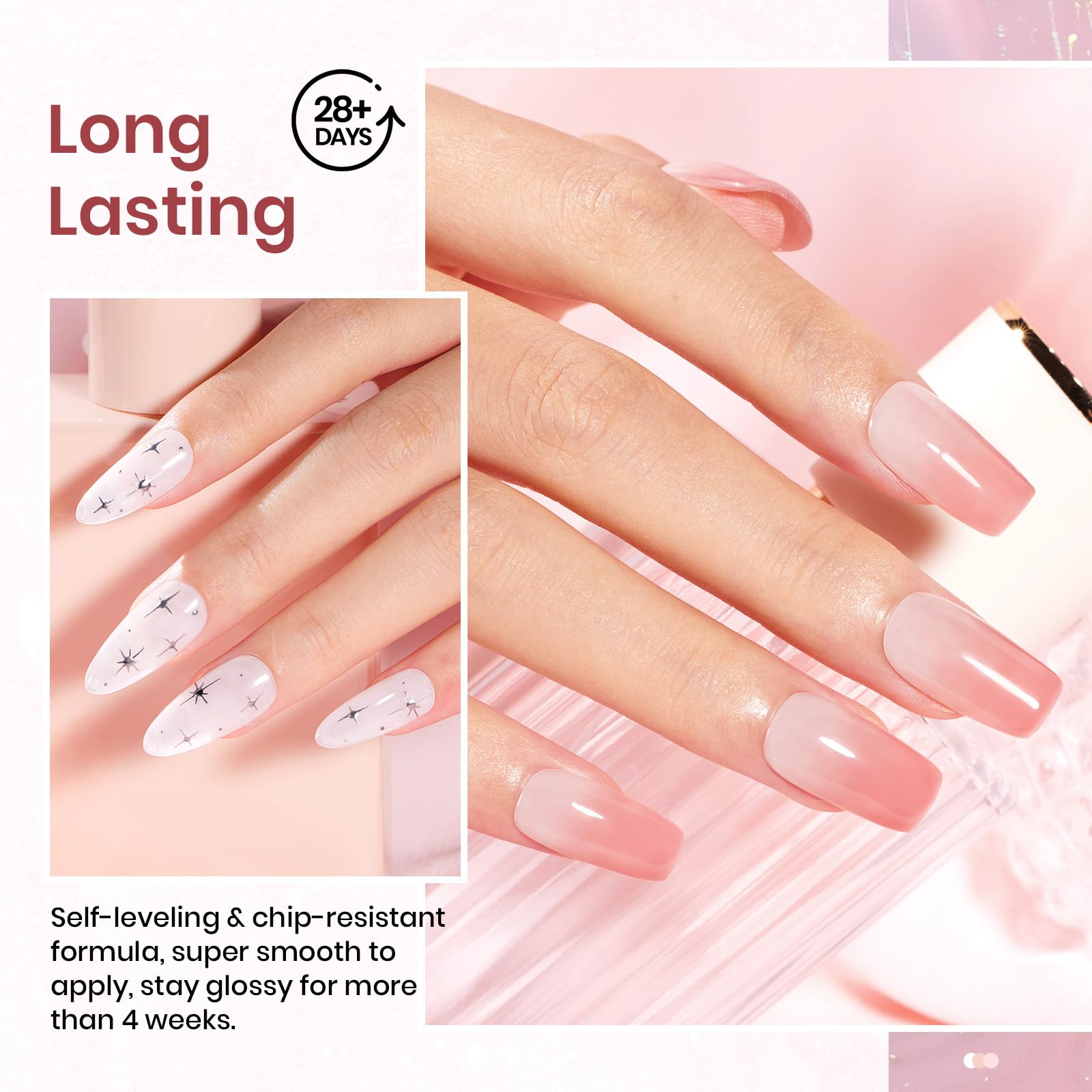 Beetles No Wipe Gel Top Coat y Base Coat Set, Soak Off LED Clear Gel Base Top Gel Glossy Shine Finish Base de esmalte de gel de larga duración y Top Coat Gel Lamp Nails Art DIY Home