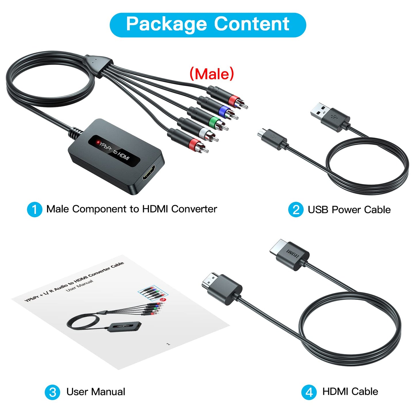 Cable convertidor de componente macho a HDMI para DVD/STB con salida de componente hembra para mostrar en televisores de alta definición, convertidor YPbPr a HDMI 1080P