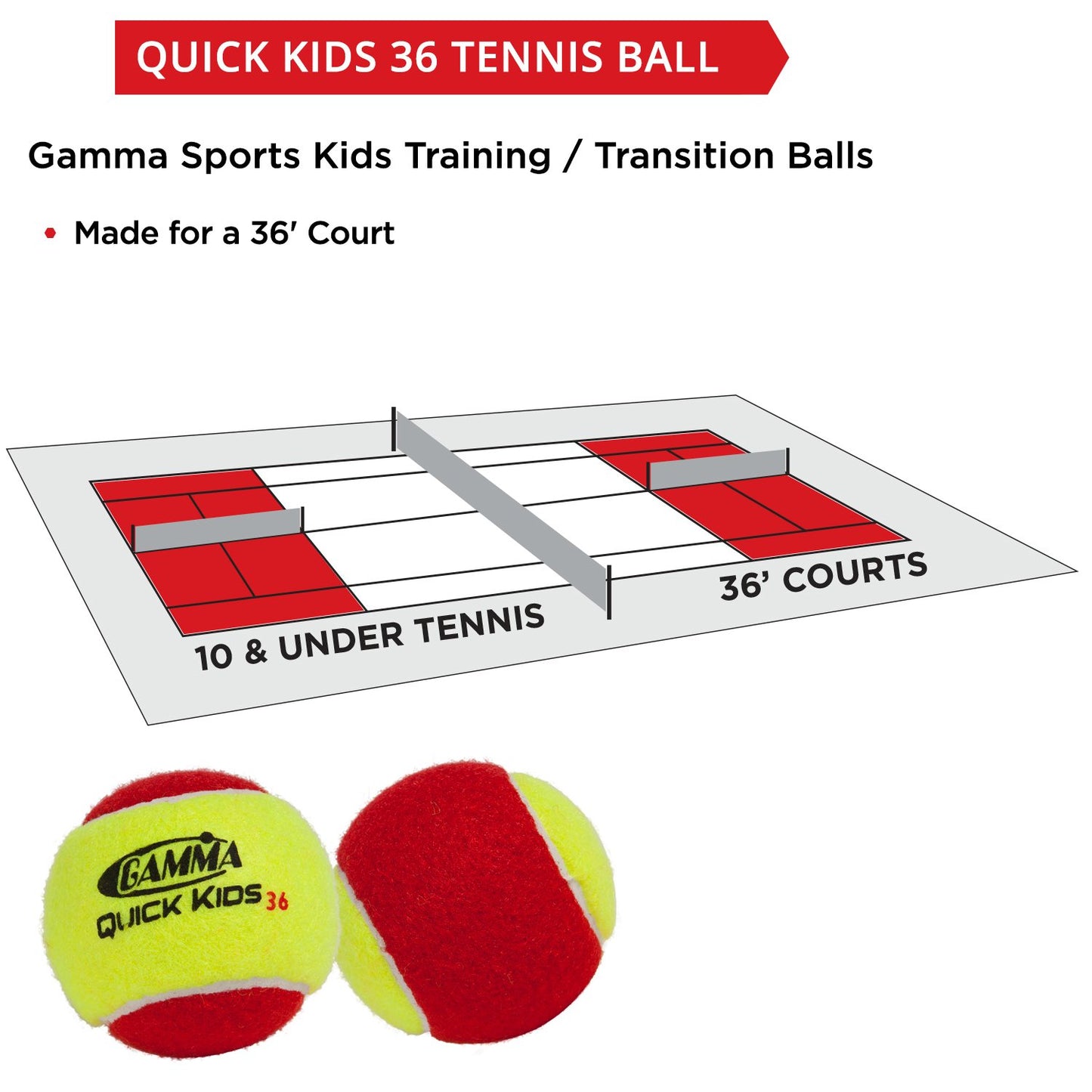 Gamma Deportes Pelotas de Entrenamiento de niños (de transición), Quick Kids 36, Amarillo/Rojo, Paquete de 12 Unidades