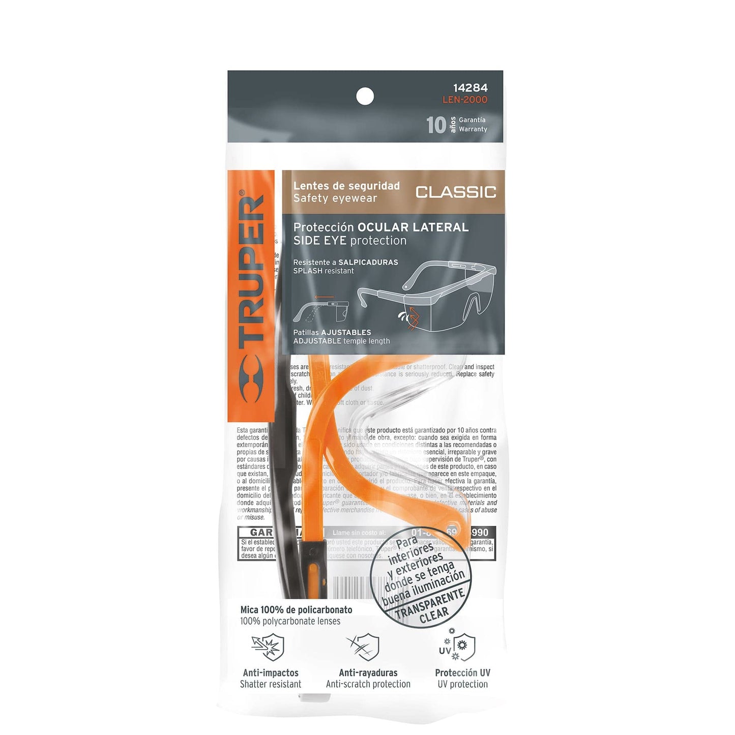 Guantes de Carnaza y Loneta Truper Beige con Refuerzo Unitalla y Lentes de Seguridad Ajustables Truper Transparente Classic