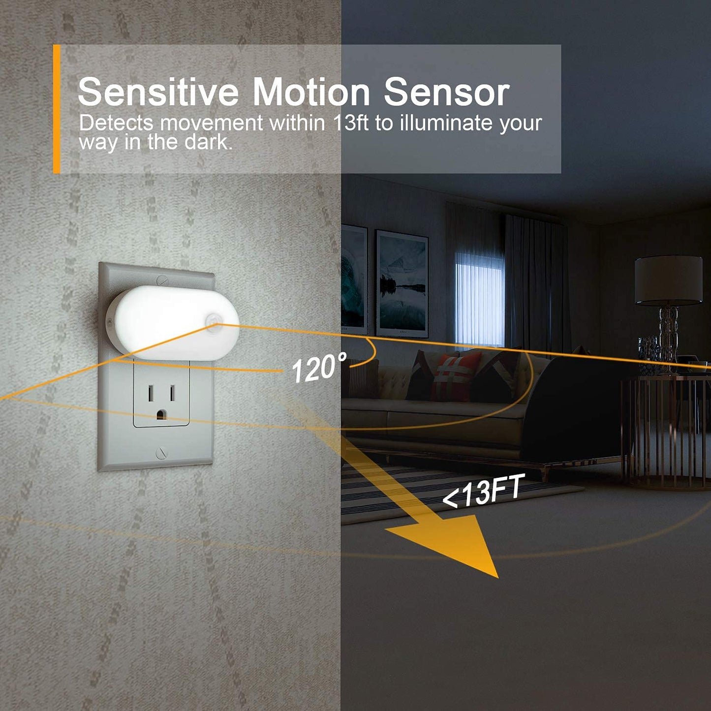 Lyridz - Luz nocturna enchufable con sensor de movimiento, 120 lm, luz nocturna LED inteligente, luz blanca fría con brillo ajustable continuo para baño, recámara, cocina, escaleras, pasillo, paquete