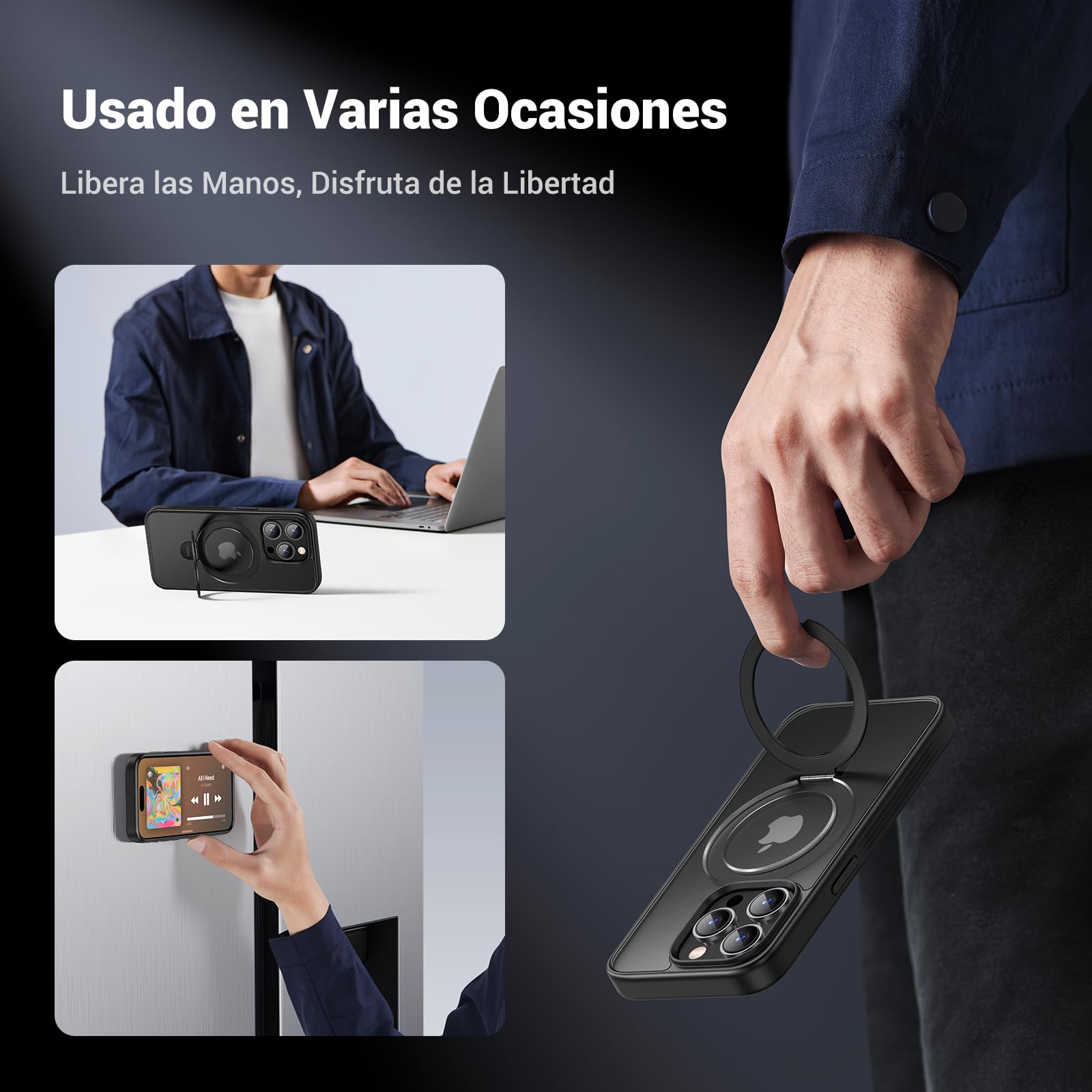 Funda para iPhone 15 Pro MAX UGREEN MagSafe Mate Cepillada con Soporte Anillo Plegable y Protección Anti-Caídas