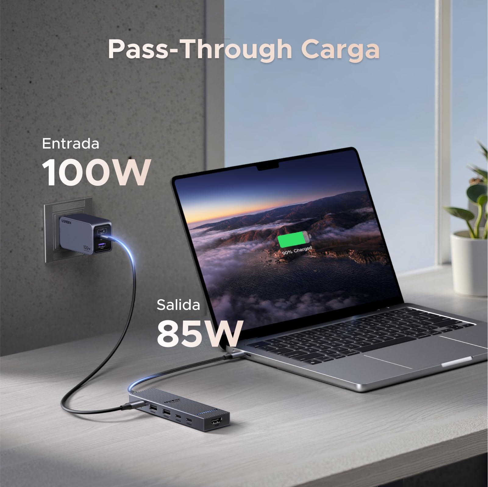Adaptador Hub USB C UGREEN Gris con HDMI 4K y Carga 100W para MacBook y Más Dispositivos Tipo C