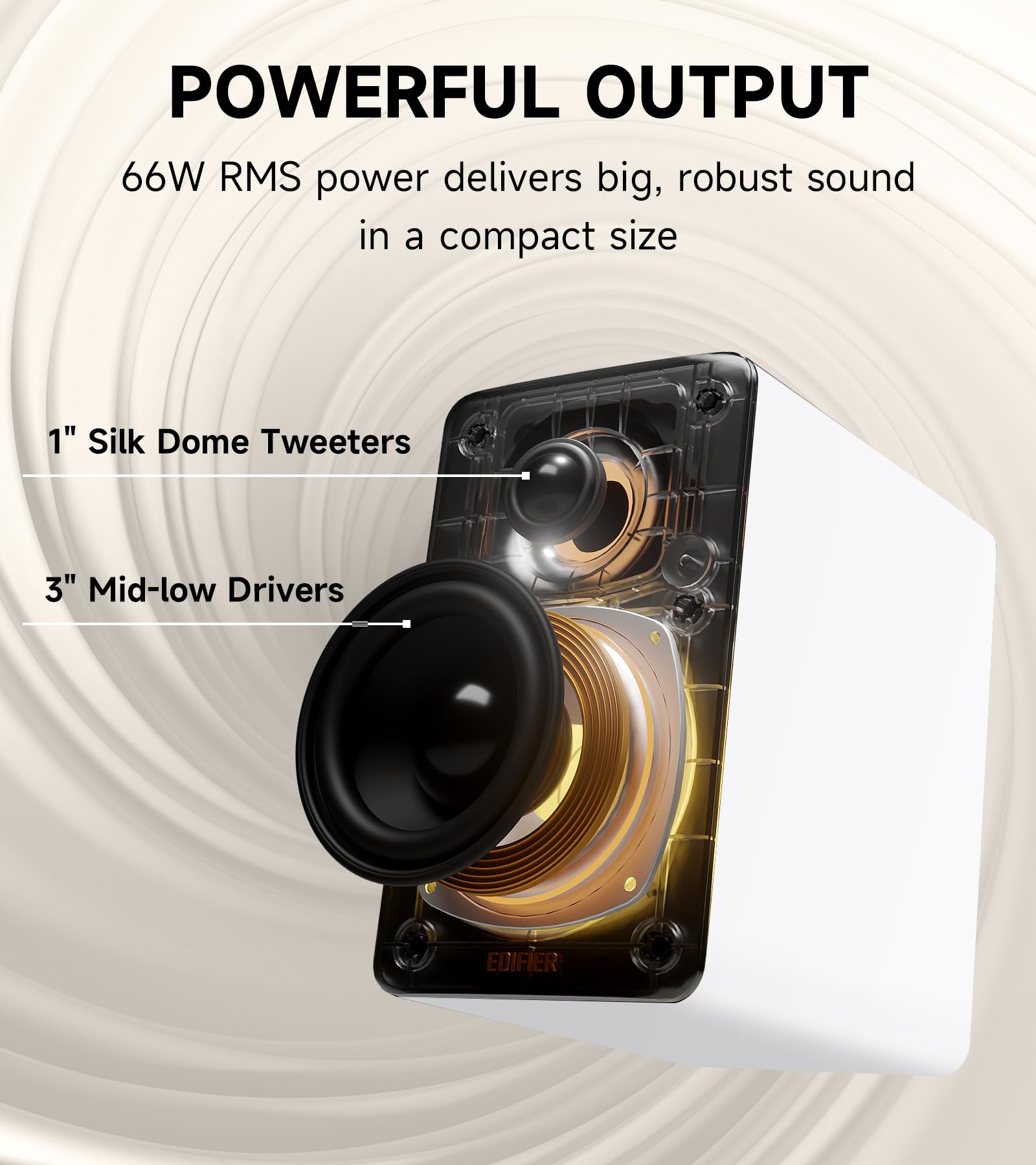 Edifier M60 - Altavoz multimedia Bluetooth 5.3, 66 W RMS, audio de alta resolución y audio inalámbrico de alta resolución, LDAC, bajo medio de 3 pulgadas y altavoz de agudos de 1 pulgada, entradas