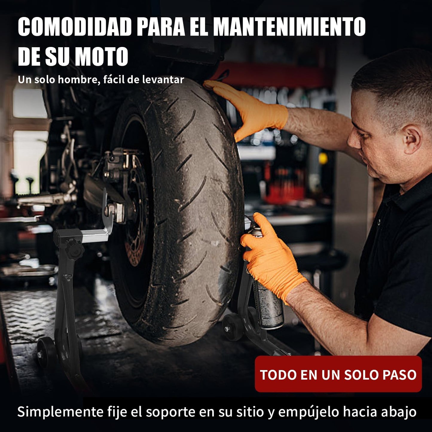 BOBOJIIIER Soporte Trasero para Motocicleta, soporte de elevación de rueda trasera, Moto Gato, Soporta Hasta 450 KG con Ruedas, Negro, L