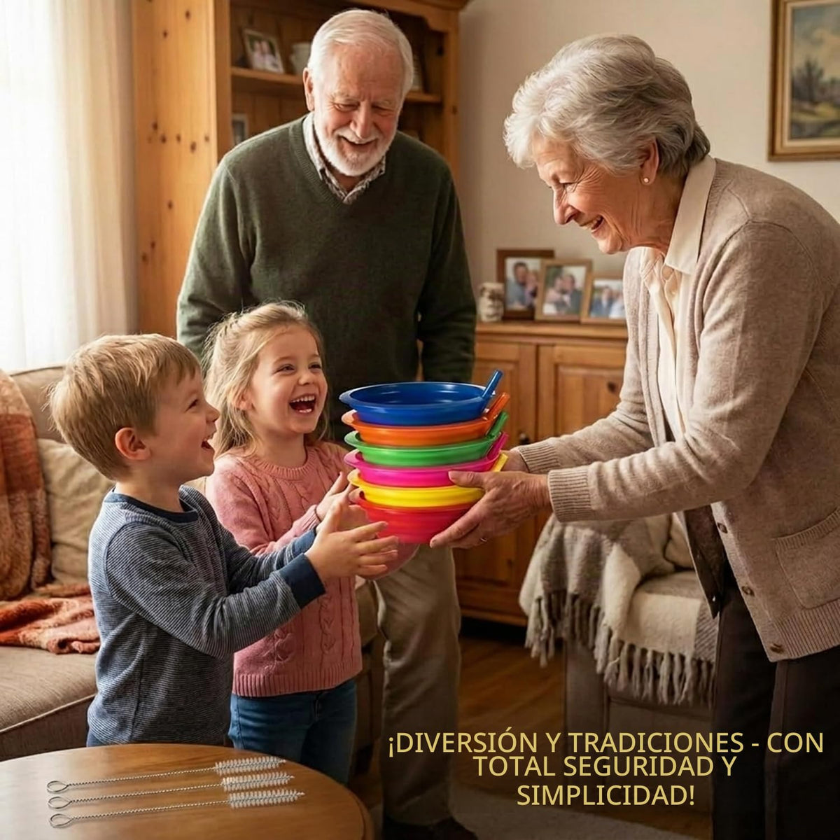 Tazones de Cereal con Popote para Niños - (Juego de 6 Tazones de 20oz) Plástico Reutilizable Libre de BPA con Popote Incorporado, Apto para Lavavajillas y Microondas, Incluye 3 Cepillos de Limpieza