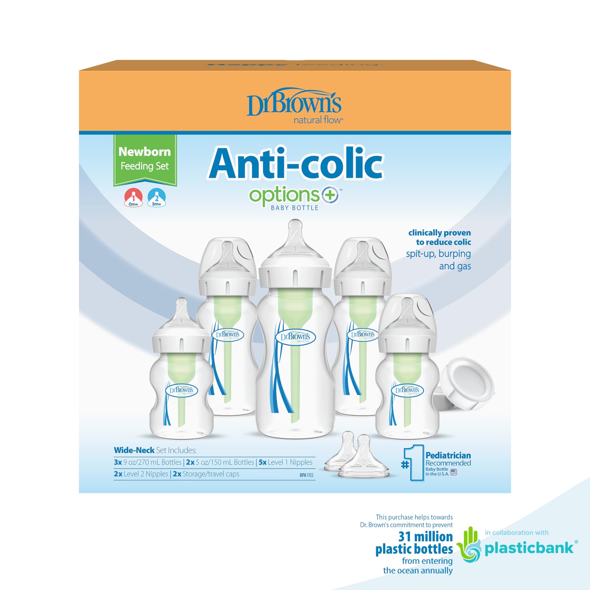 Dr. Brown's Paquete recién nacido cuello ancho Options+ 5-pack