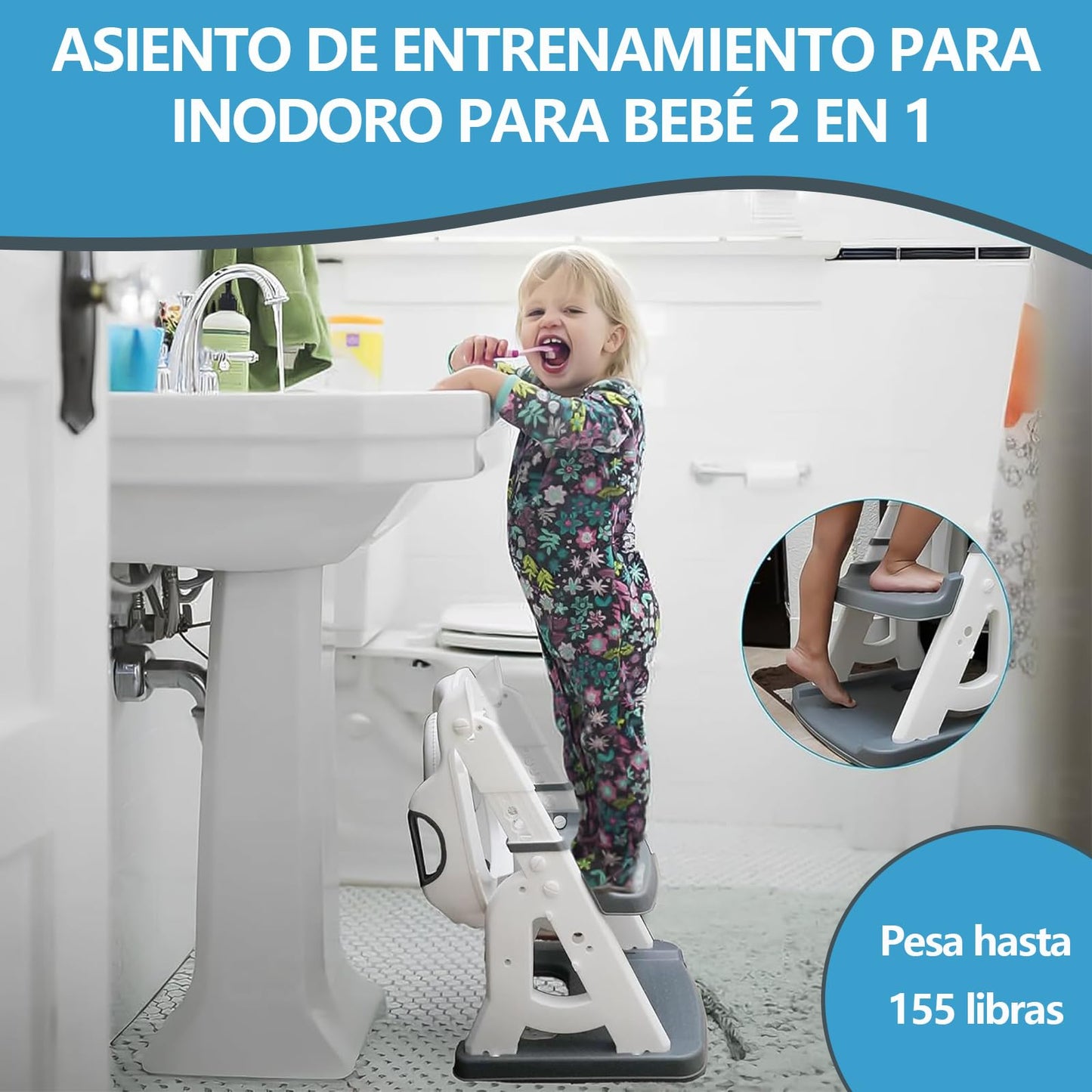 Asiento de Entrenamiento Infantil con Escalera Plegable Ergonómico y Acolchonado, Antideslizante, para Niños de 2 a 7 Años