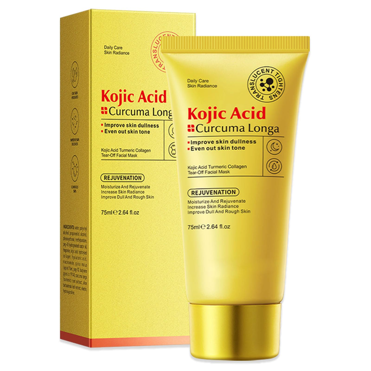 Mascarilla Facial Hidratante de Ácido Kójico, Cúrcuma y Colágeno – Gel Despegable para un Cutis Radiante, Lámina Transparente Hidratante con Brocha para Cuidado Diario de la Piel