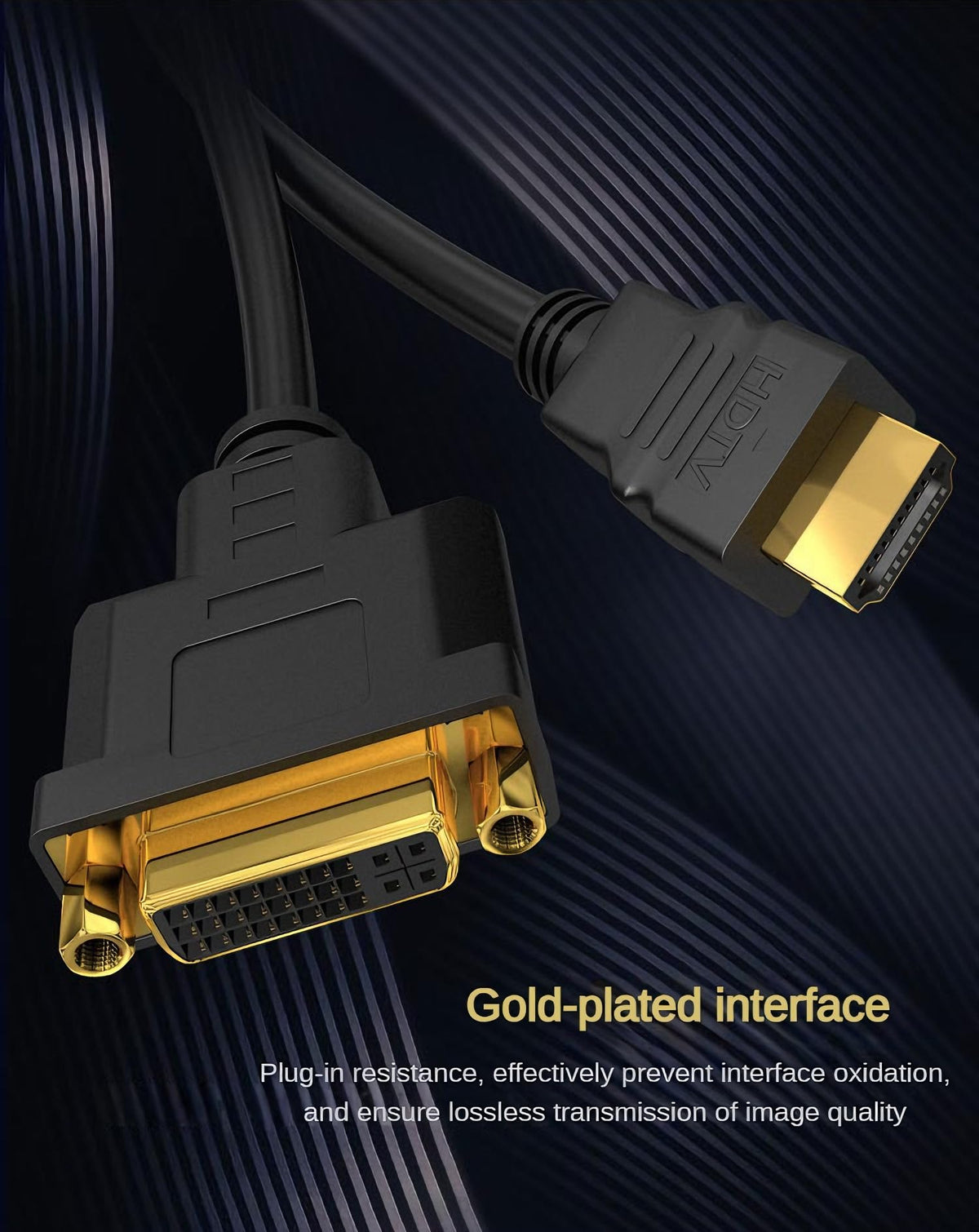 Adaptador HDMI a DVI Macho con Tuercas de Tornillo Doradas para Monitor y PC