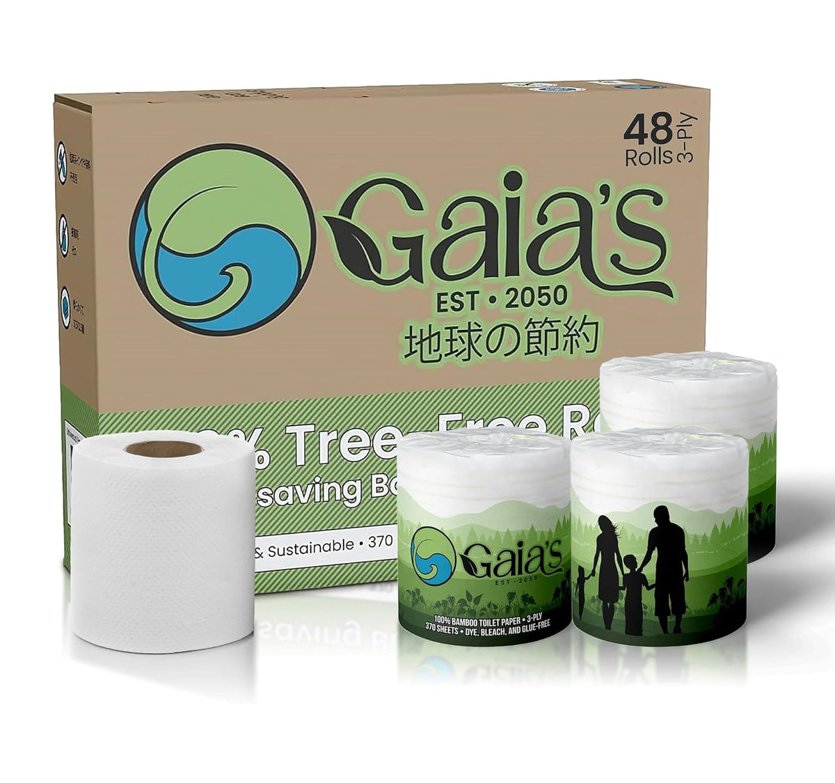 Papel Higiénico Gaias Bambú Orgánico Suave 48 Mega Rollos 3 Capas Respetuoso con el Medio Ambiente